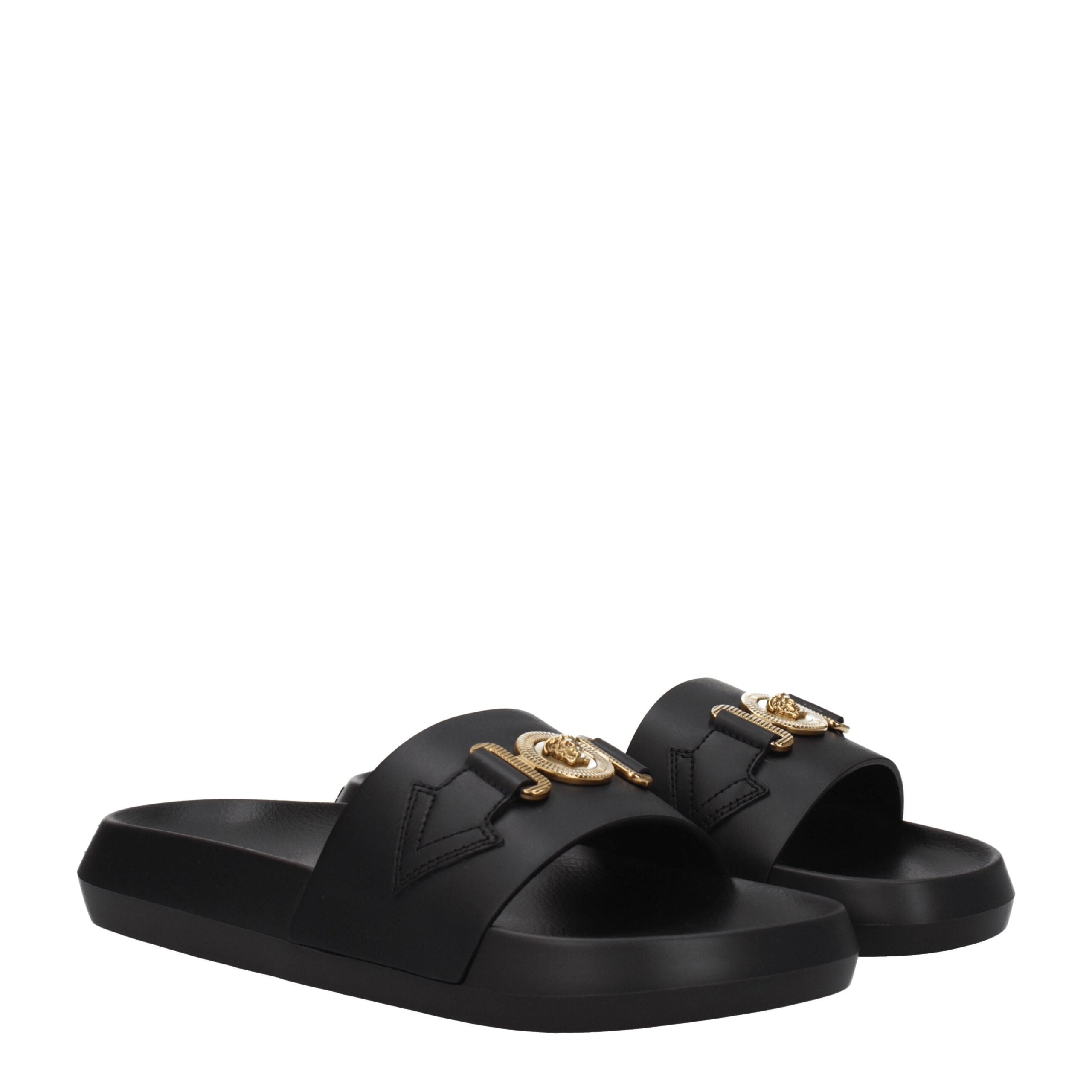 Versace Schwarze Lederpantoffeln Sandalen