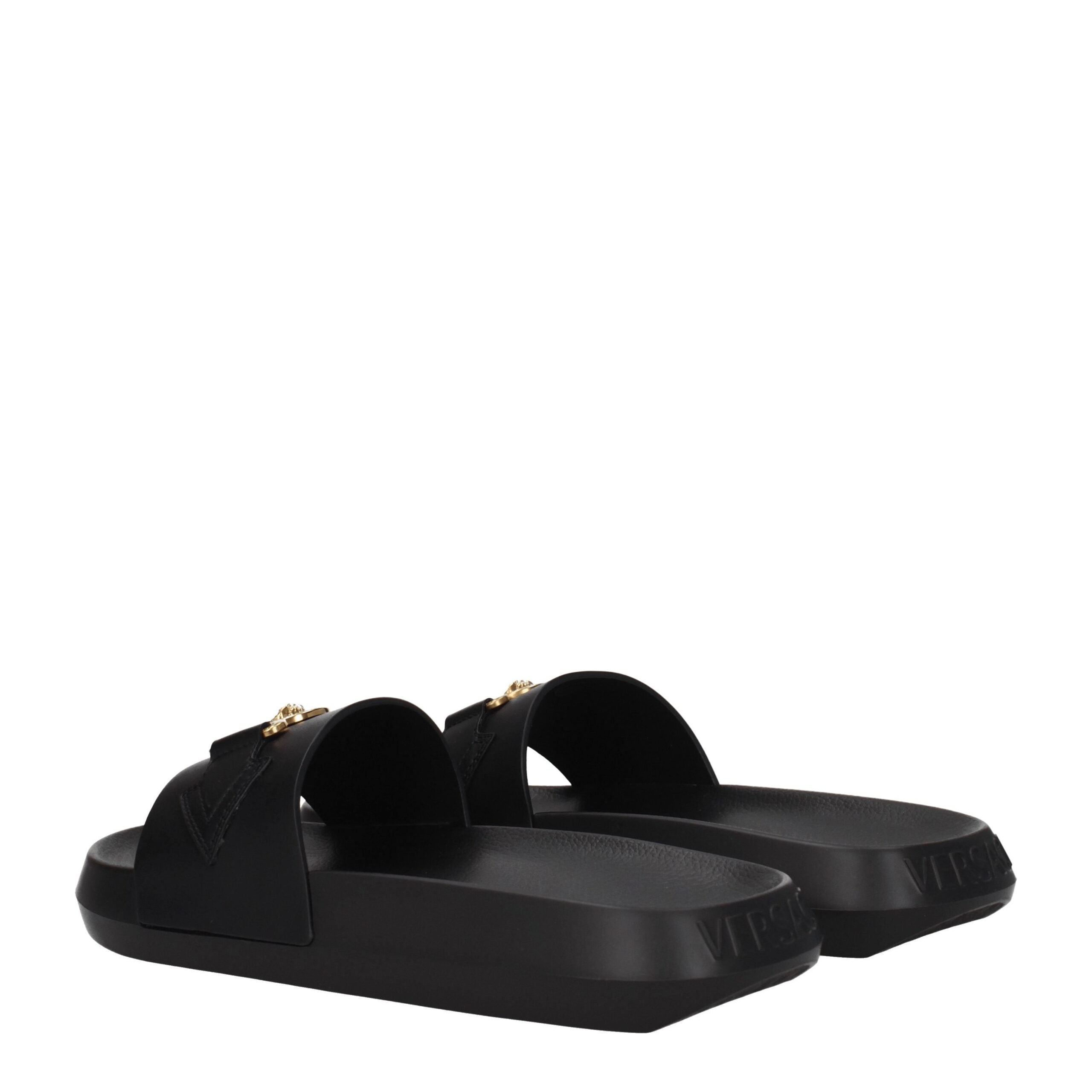 Versace Schwarze Lederpantoffeln Sandalen