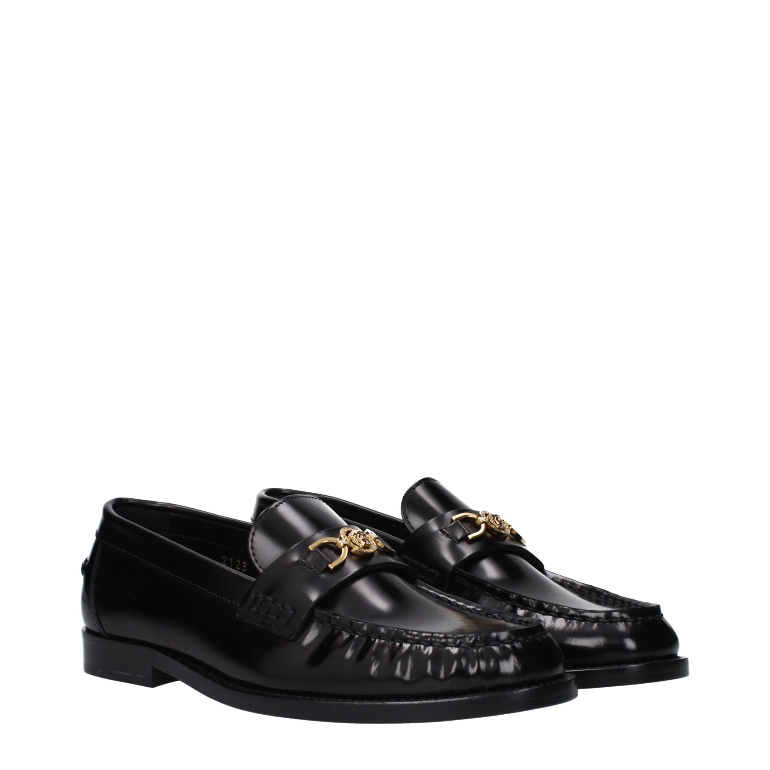Versace Schwarze Leder Slipper
