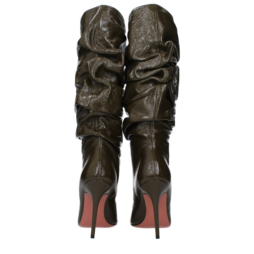 Amina Muaddi Grüne Lederstiefel mit hohem Absatz