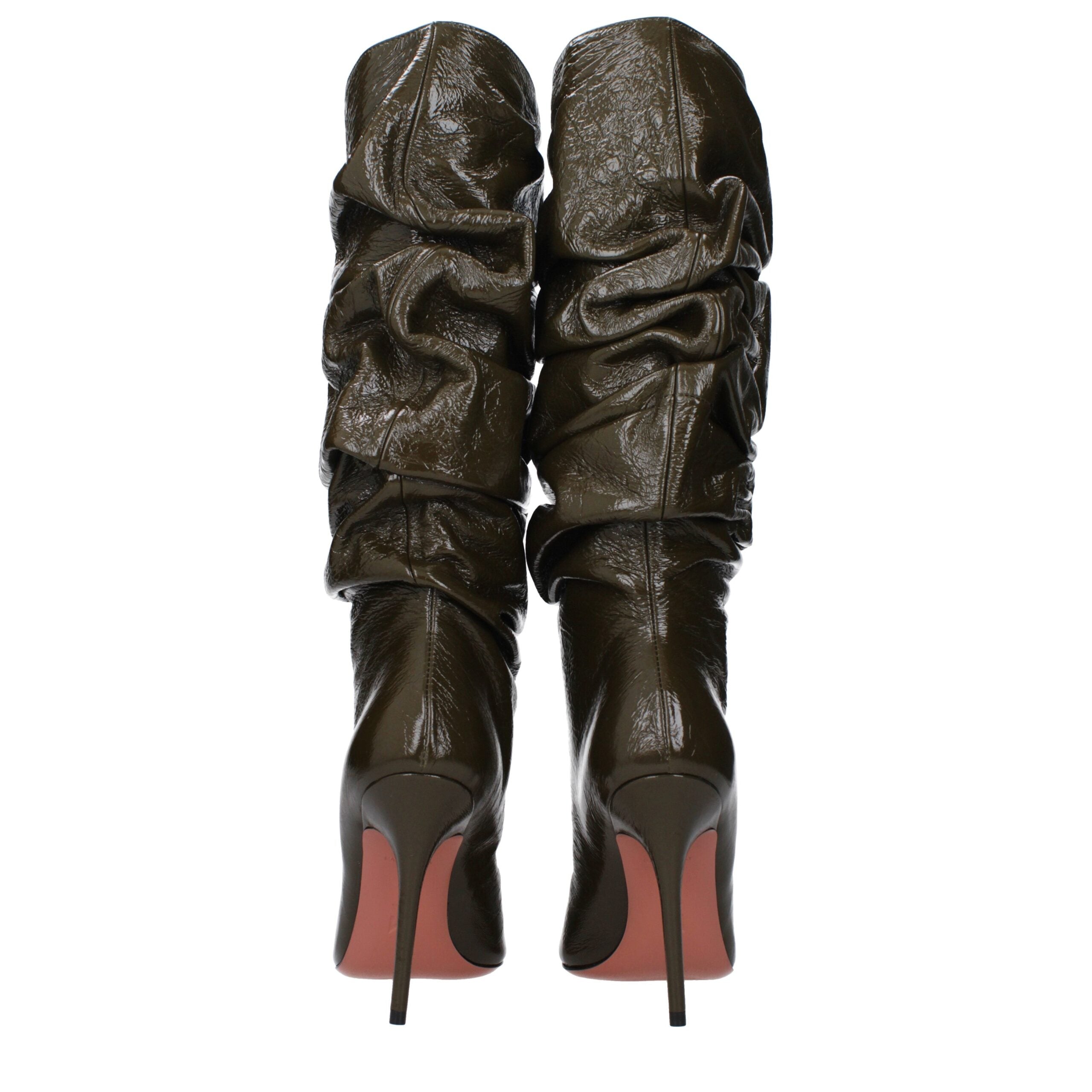 Amina Muaddi Grüne Lederstiefel mit hohem Absatz