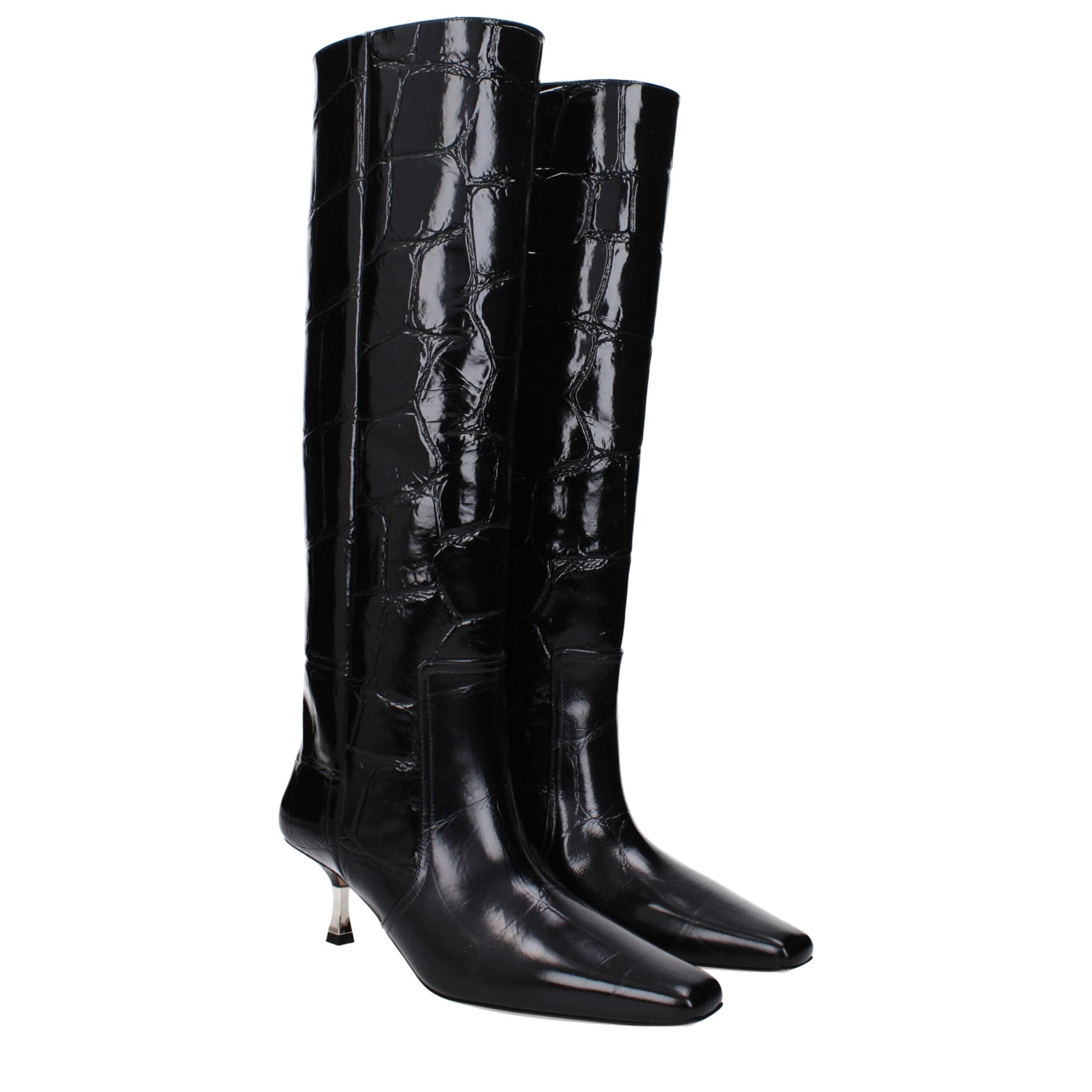 Paris Texas Schwarze Lederstiefel mit hohem Absatz