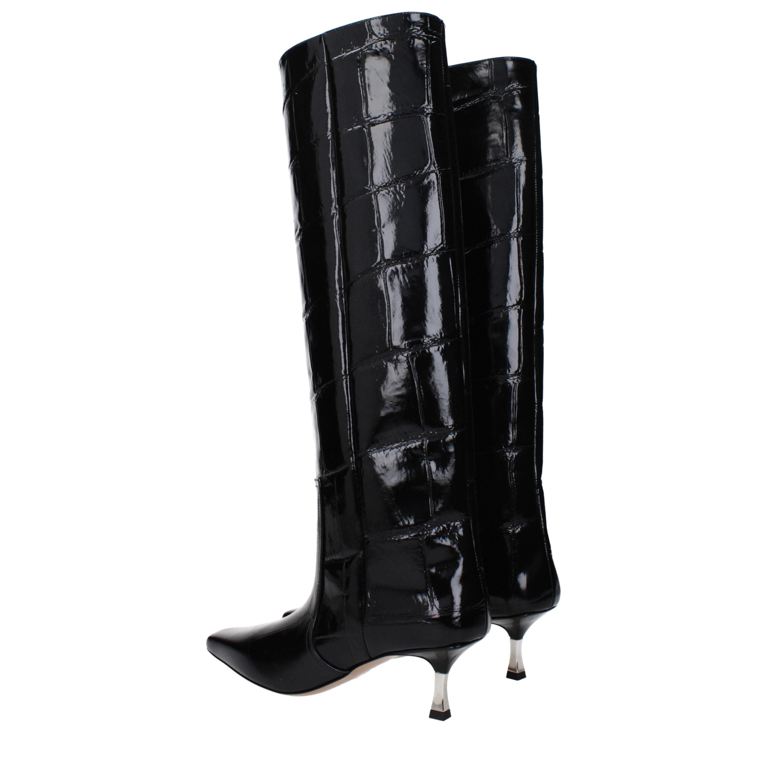Paris Texas Schwarze Lederstiefel mit hohem Absatz