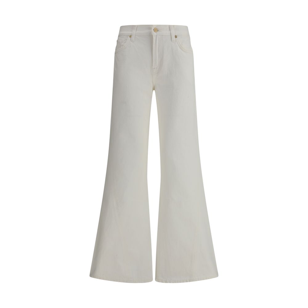 7FOR Baumwoll-Jeans mit ausgestelltem Bein in Creme
