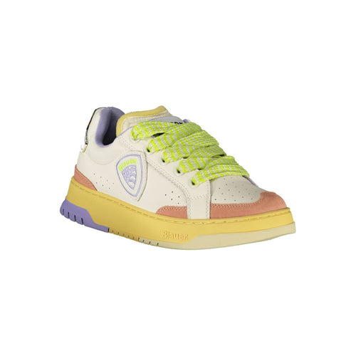 Blauer Weiße Leder-Sneaker für Damen