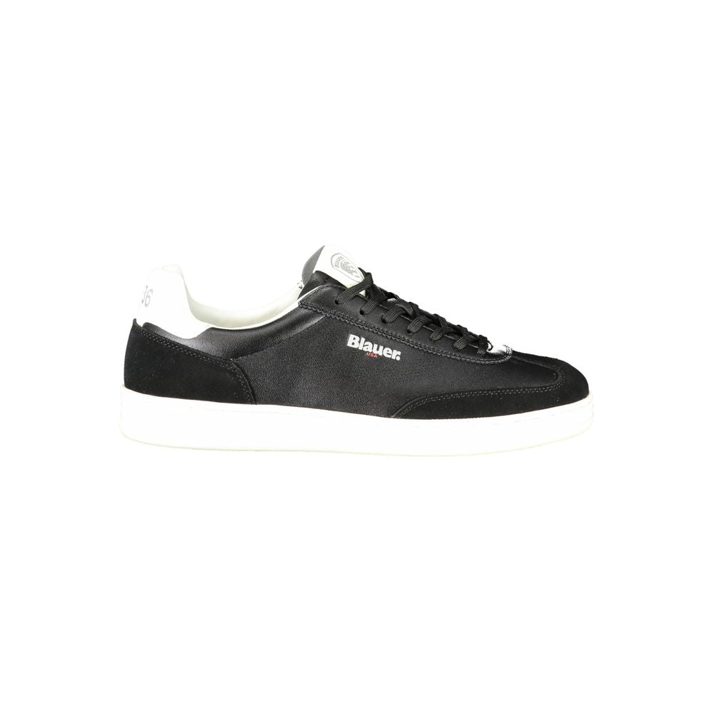 Blauer Schwarzes Leder Herren Sneaker