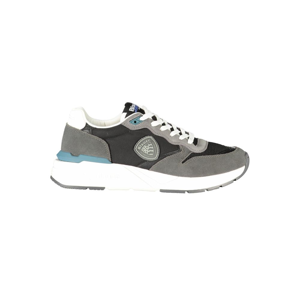 Blauer Schwarzes Leder Herren Sneaker