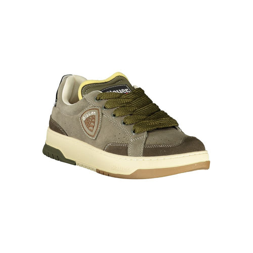 Blauer Grünes Leder Herren Sneaker