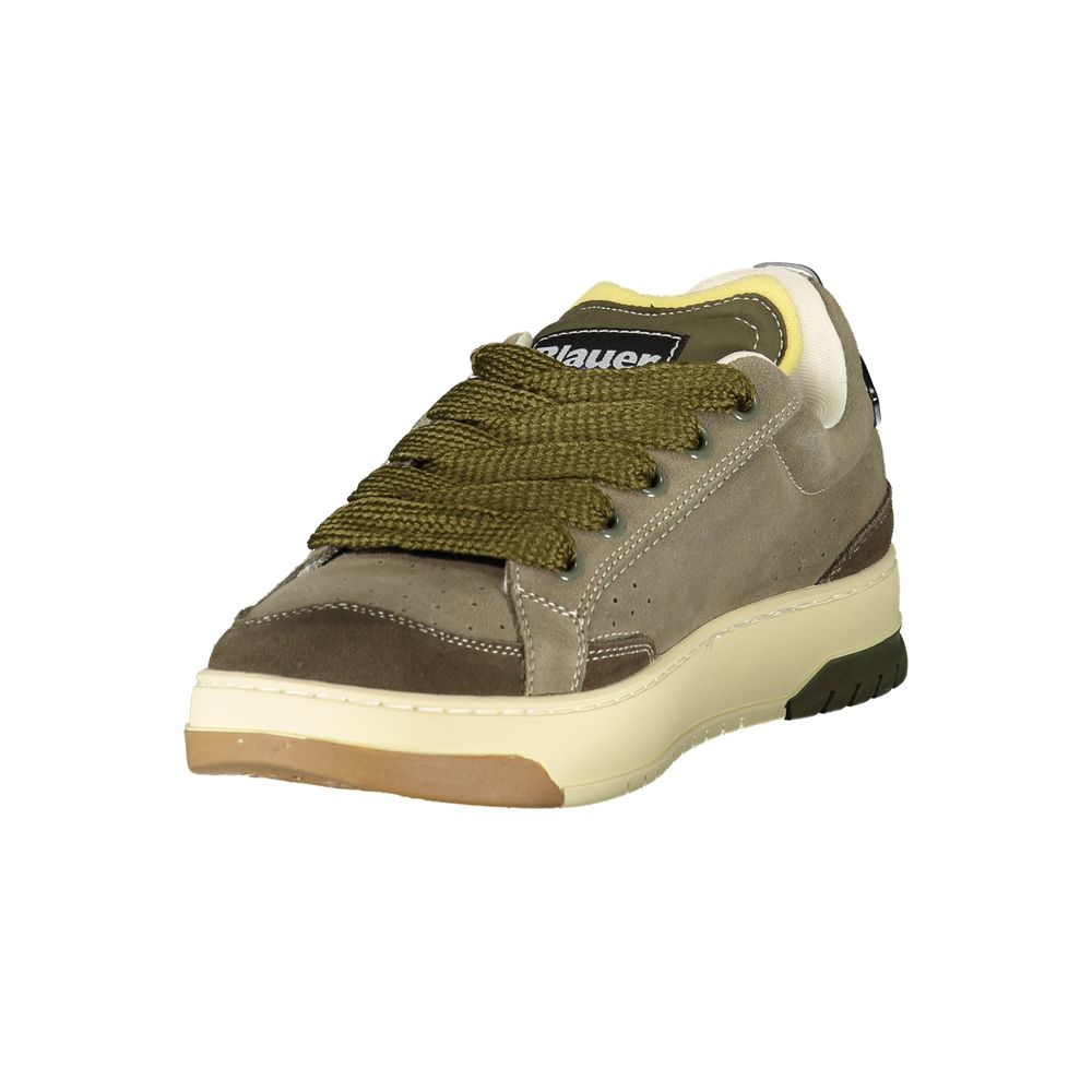 Blauer Grünes Leder Herren Sneaker