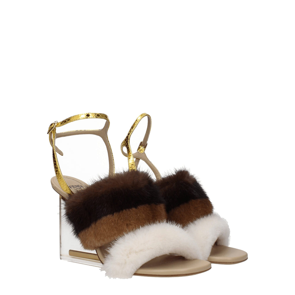Fendi Braune Nerz Riemchensandalen