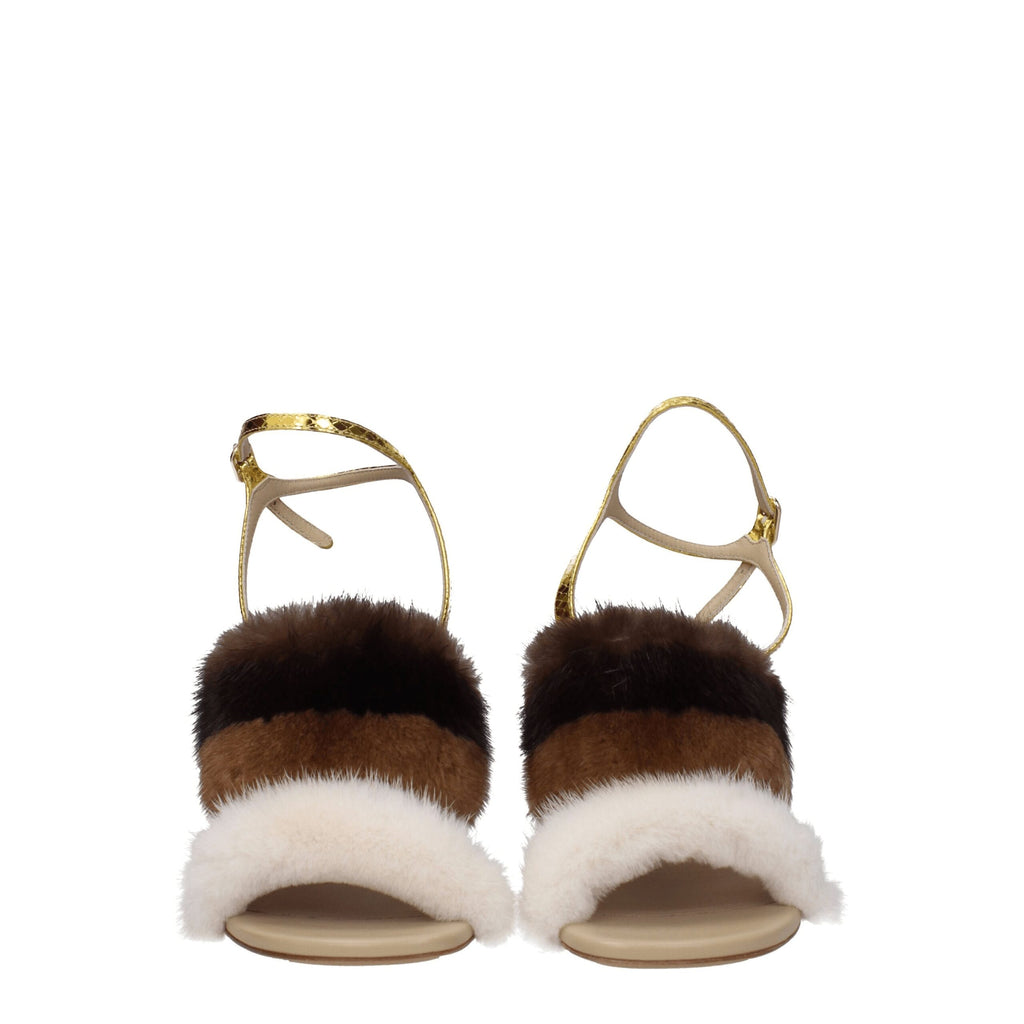 Fendi Braune Nerz Riemchensandalen