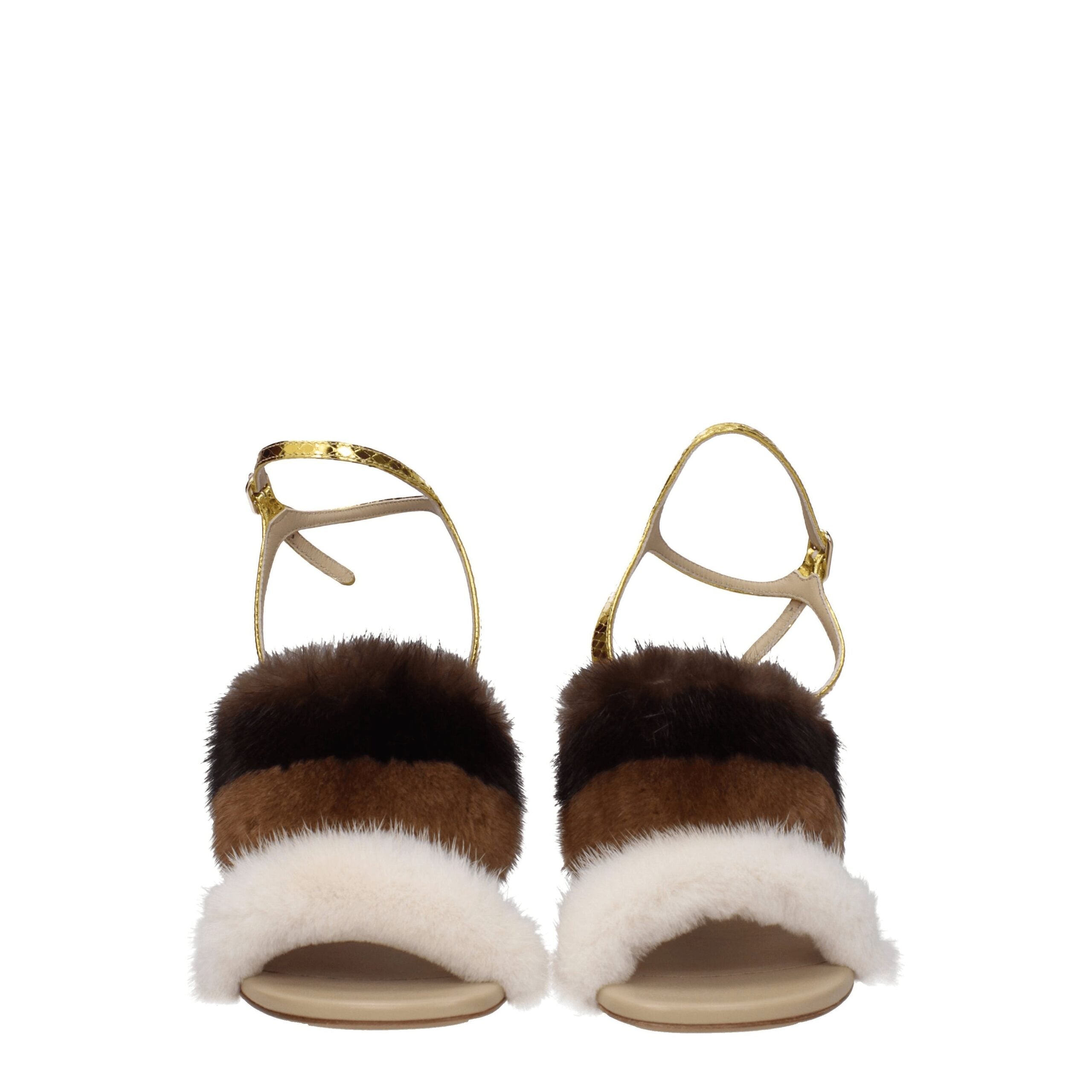 Fendi Braune Nerz Riemchensandalen
