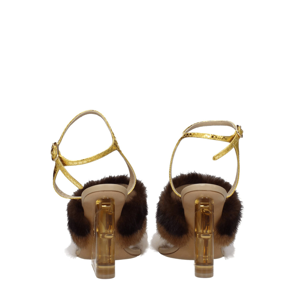 Fendi Braune Nerz Riemchensandalen