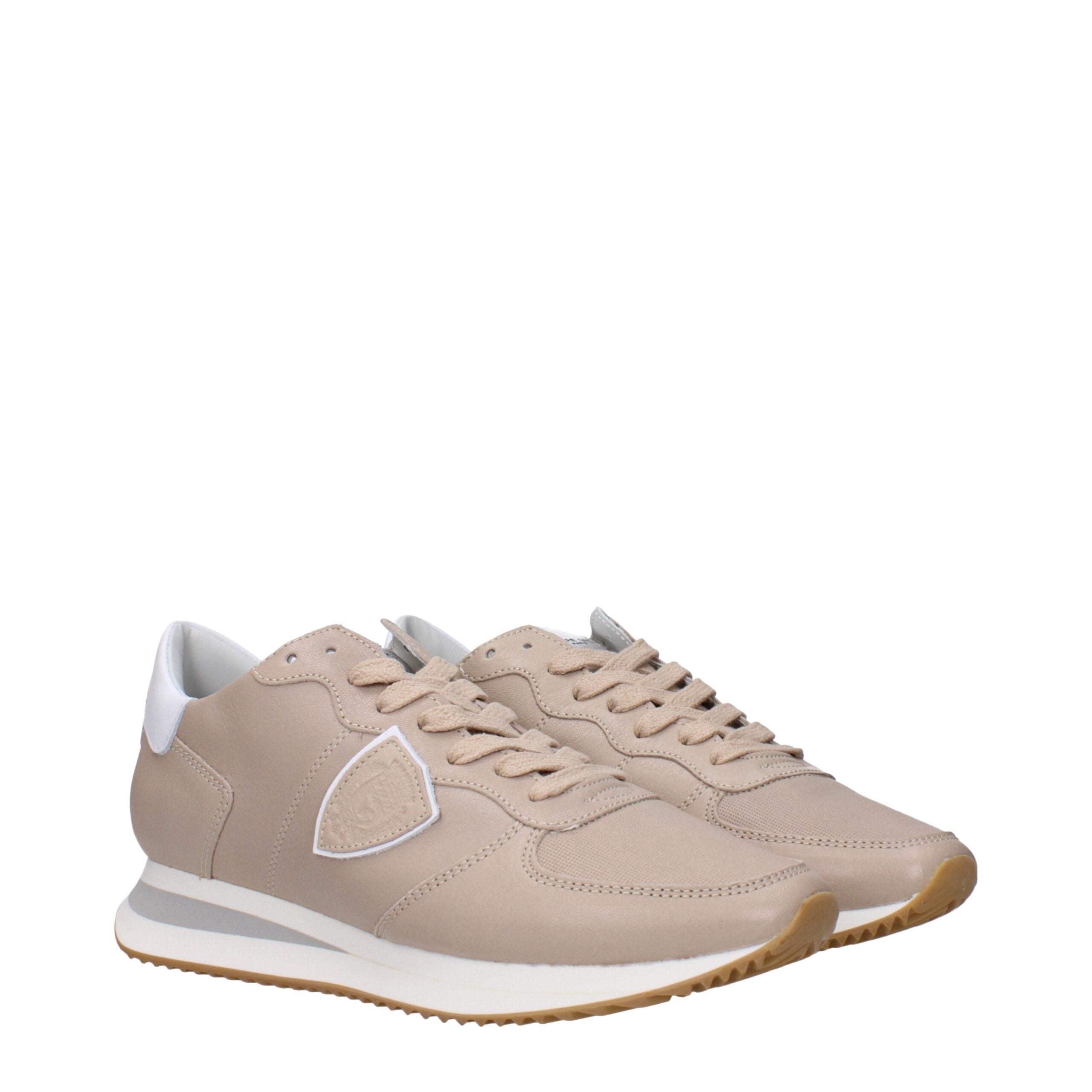 Philippe Model Beigefarbene Leder-Sneaker mit niedrigem Schaft