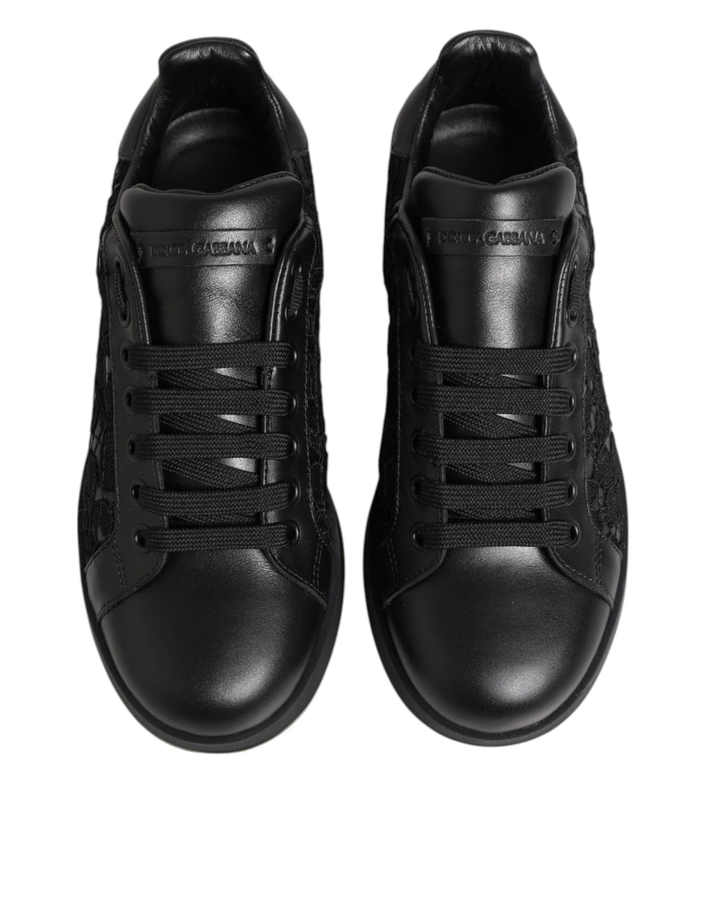 Dolce & Gabbana Black Floral Lace Low Top Sneakers Shoes