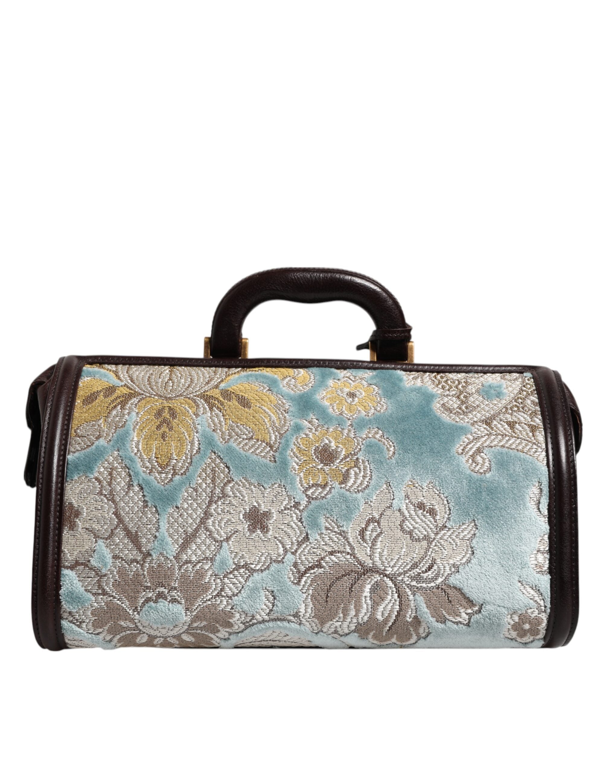 Dolce & Gabbana Blau Braun Leder Floral Jacquard Reisetasche Handtasche