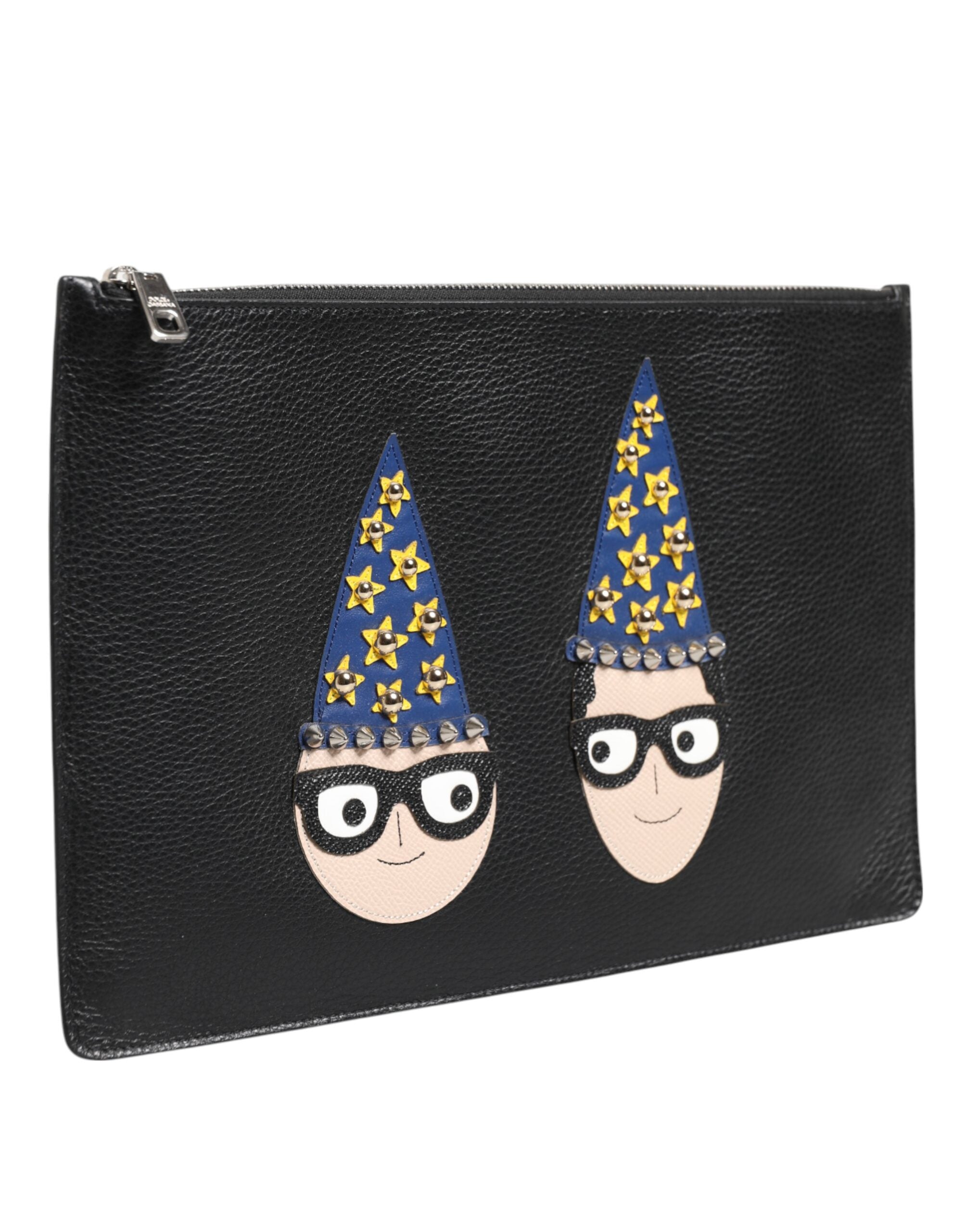 Dolce & Gabbana Schwarzes Leder #DGFAMILY Verschönerte Herren Clutch Pouch Tasche