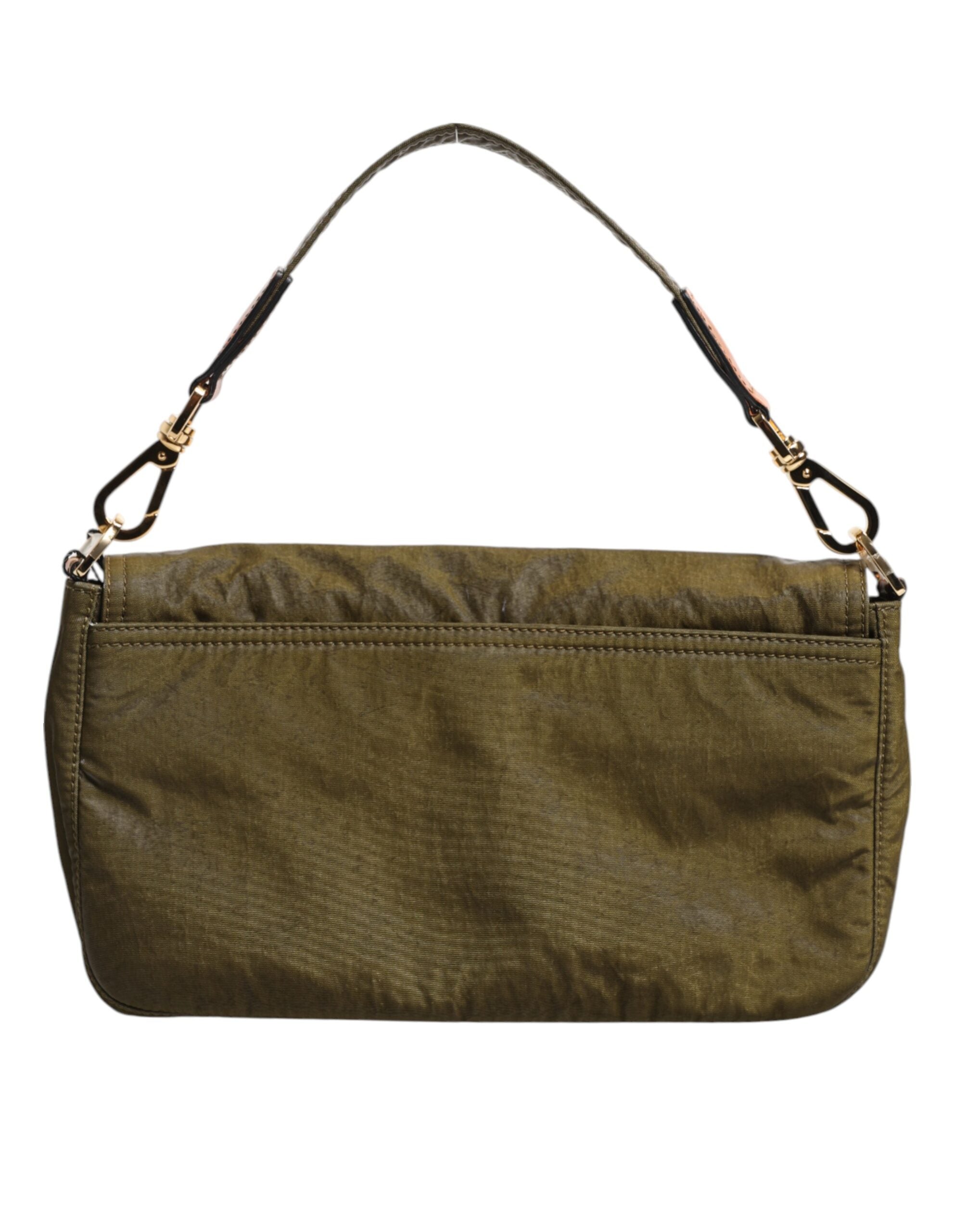 Dolce & Gabbana Dunkelgrünes Nylon Logo Plaque Schulterriemen Borse Tasche