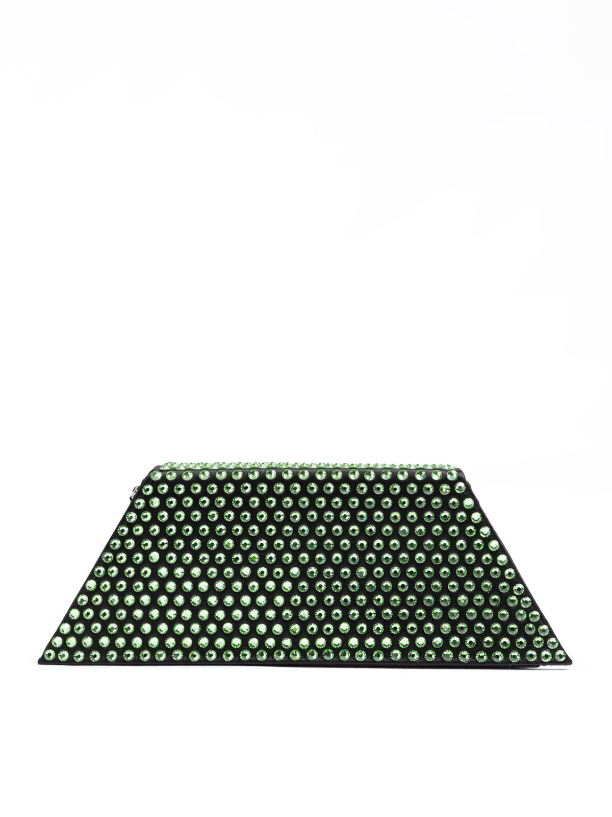 Amina Muaddi Mini Umhängetasche aus schwarzem Satin und grünen Kristallen