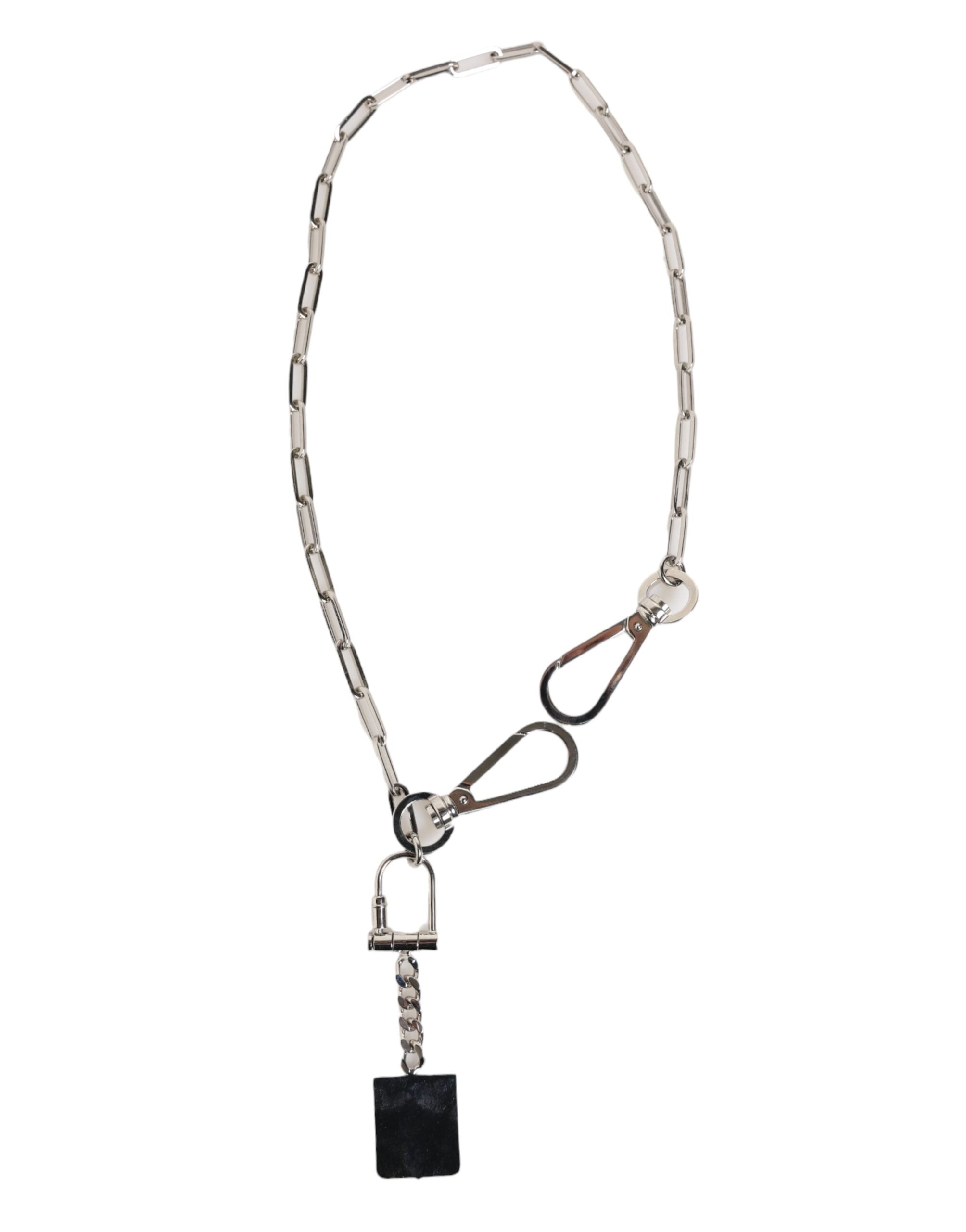 Dolce & Gabbana Silver Tone Metal Chain DG Logo Pendant Men Necklace