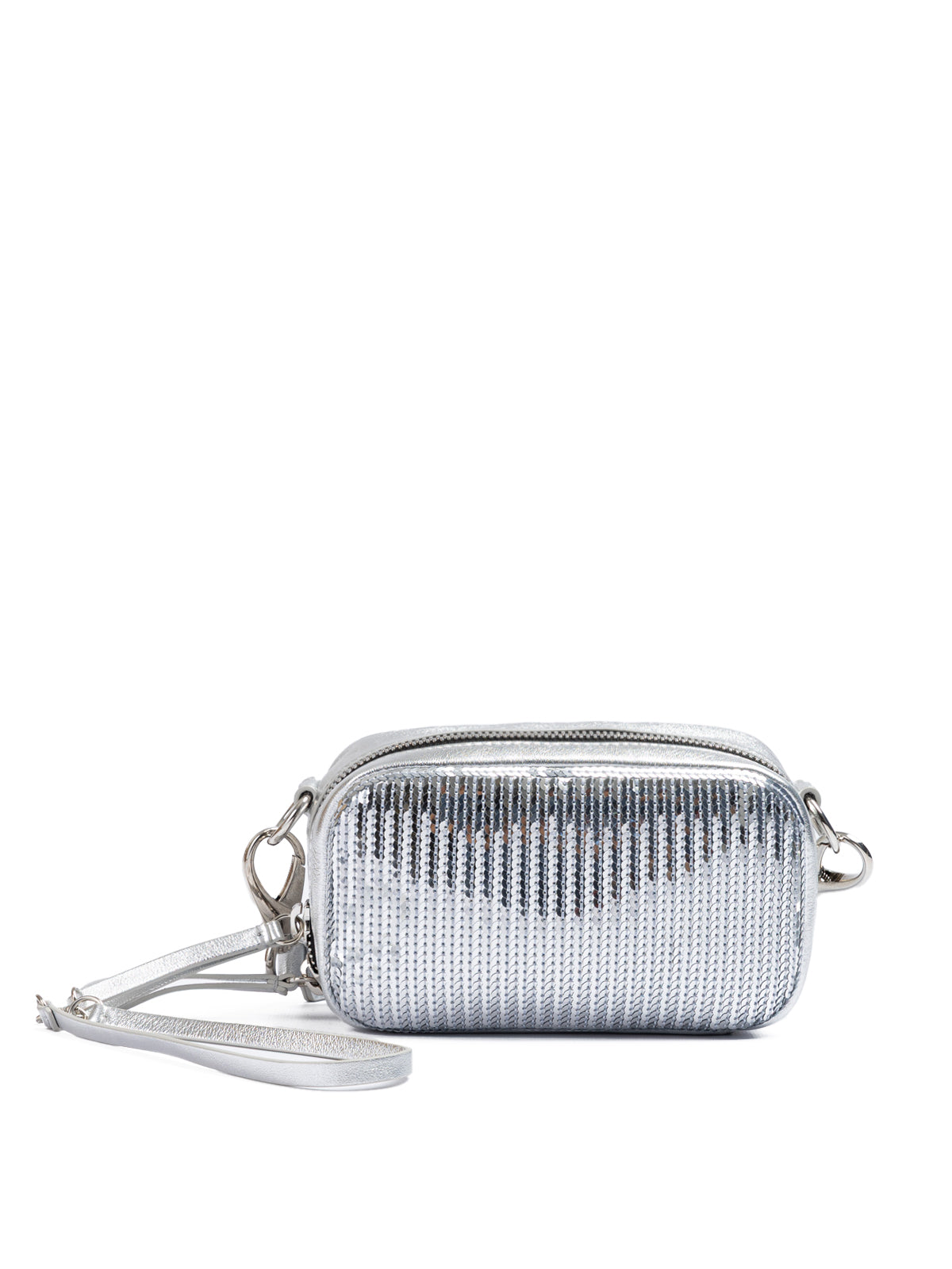 Dsquared² Silberne Pailletten und Leder Clutch Tasche
