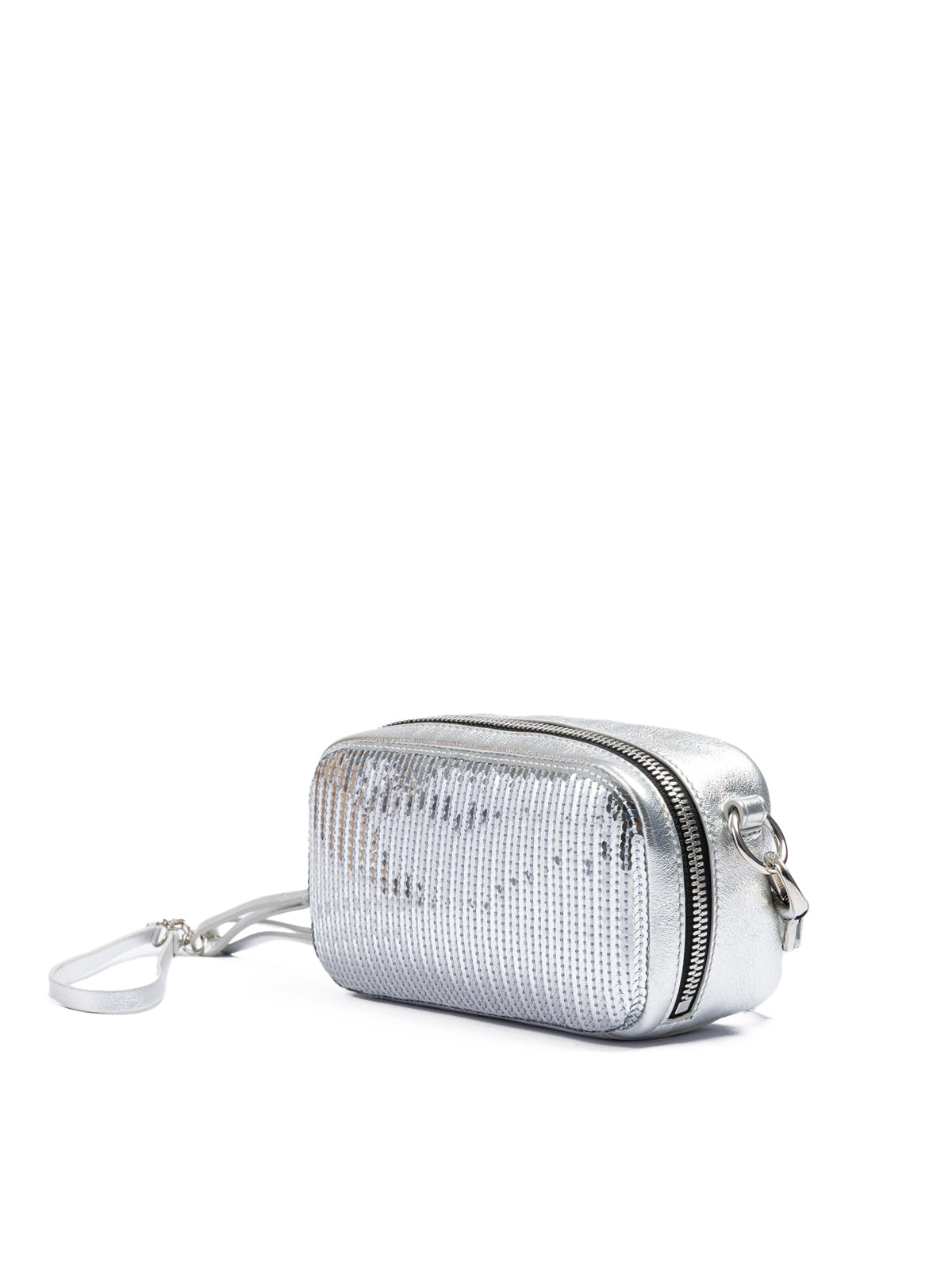 Dsquared² Silberne Pailletten und Leder Clutch Tasche