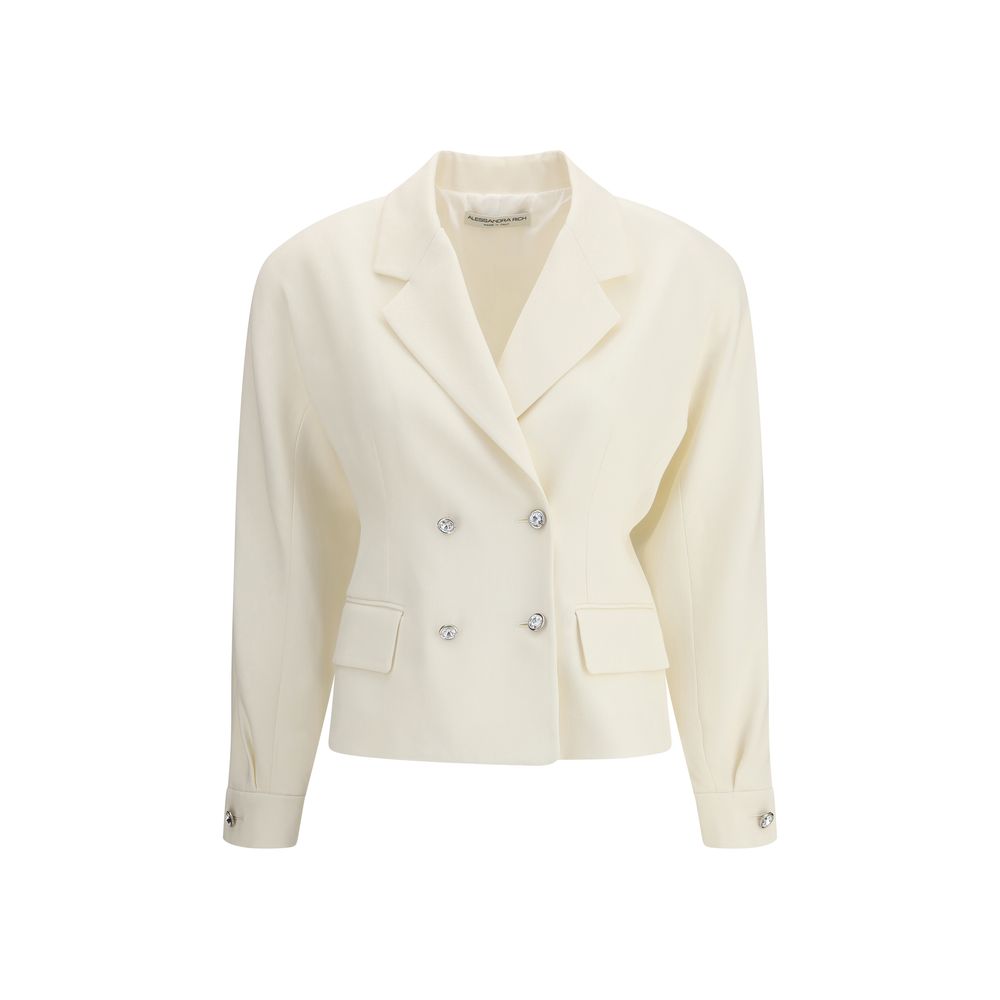 Alessandra Rich Eleganter Wollblazer aus Fleece in Creme