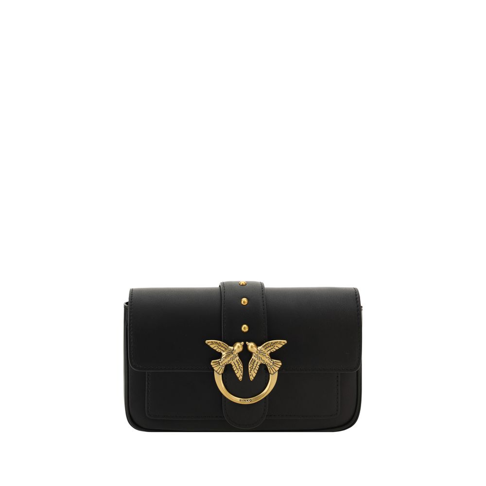 PINKO Schwarze Schultertasche aus Kalbsleder Bos Taurus