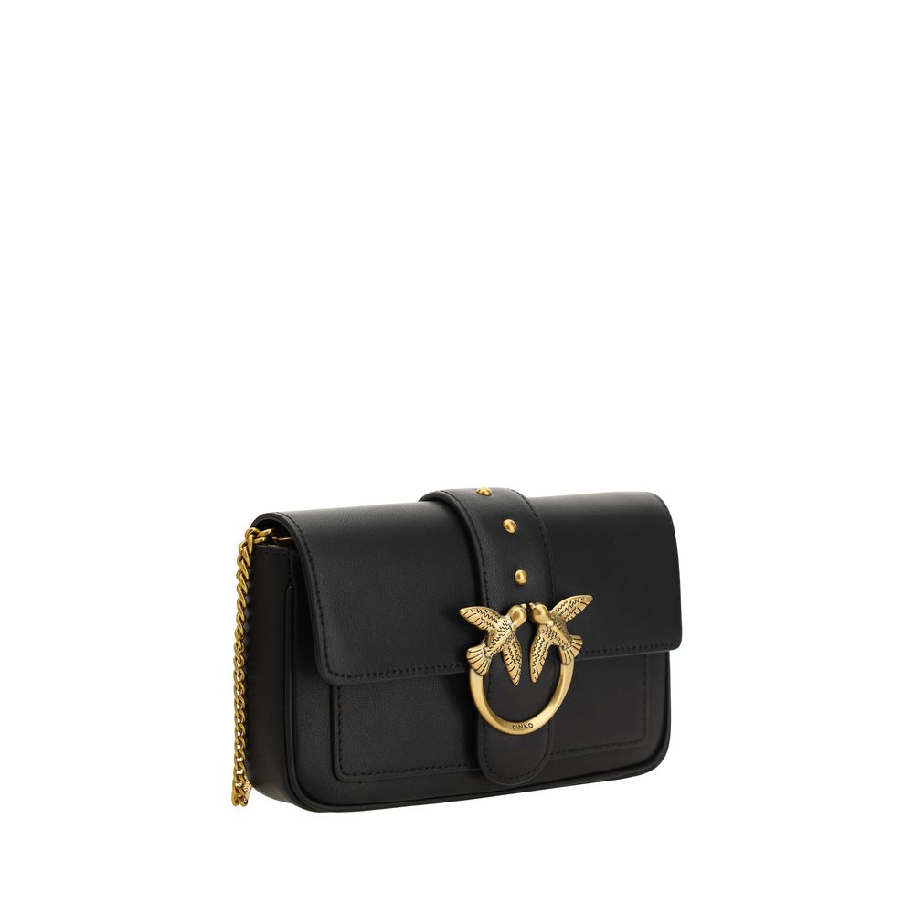 PINKO Schwarze Schultertasche aus Kalbsleder Bos Taurus