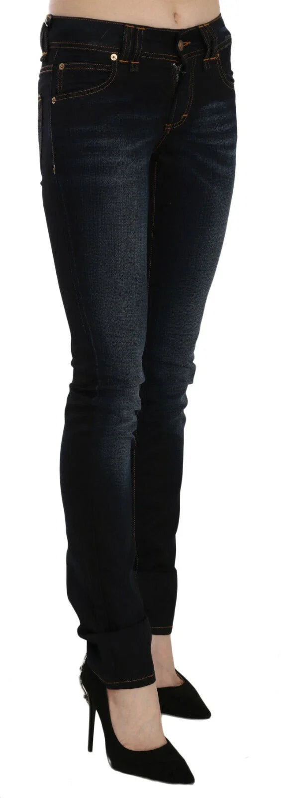 John Galliano Dark Blue Mid Waist Slim Fit Denim Casual Pants Jeans
