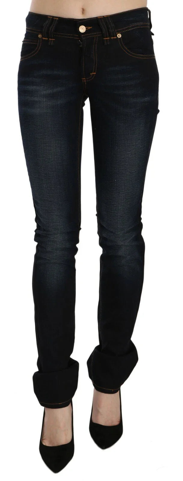 John Galliano Dark Blue Mid Waist Slim Fit Denim Casual Pants Jeans