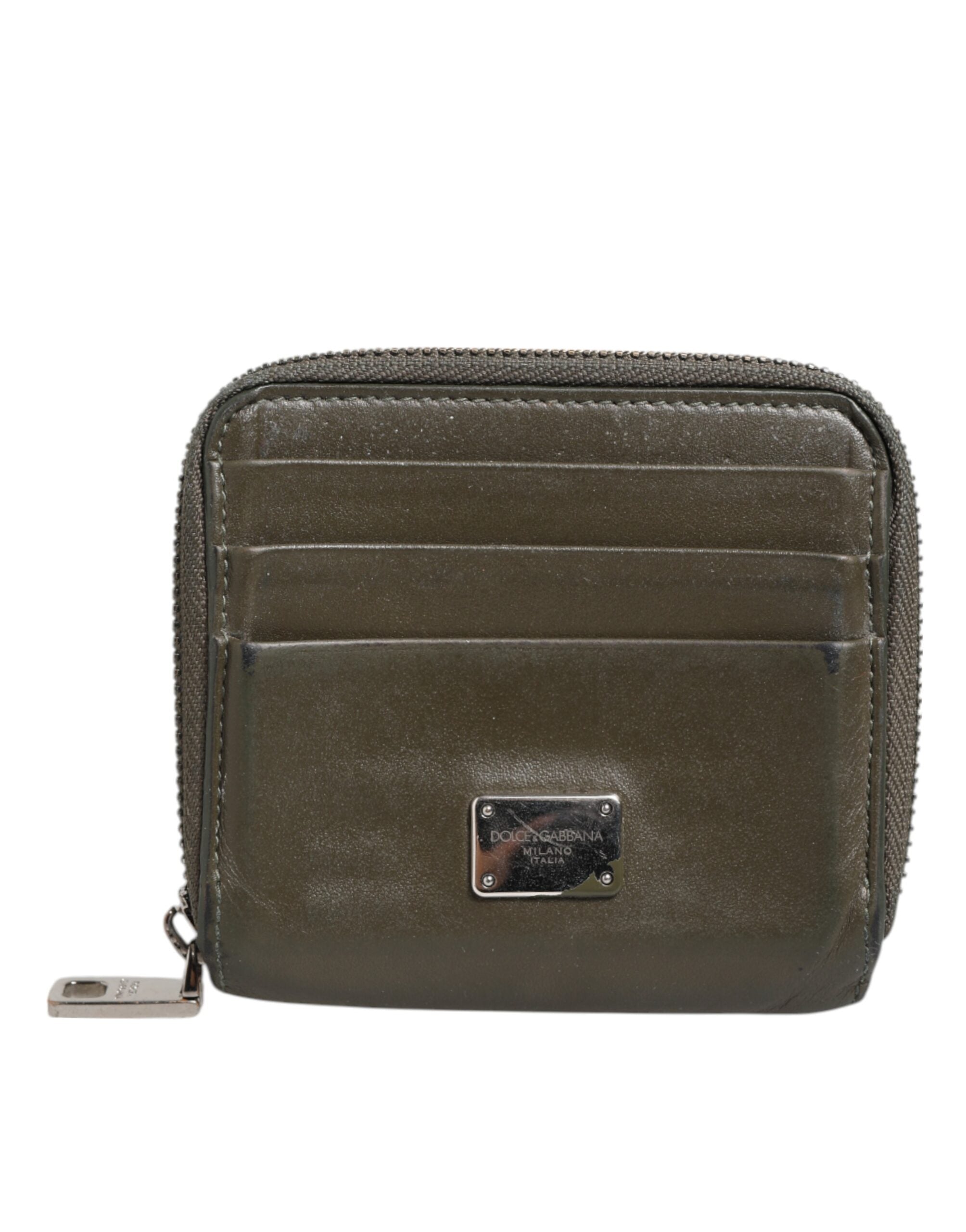Dolce & Gabbana Military Green Leder Logo Plaque Kartenhalter Münze Geldbörse Brieftasche
