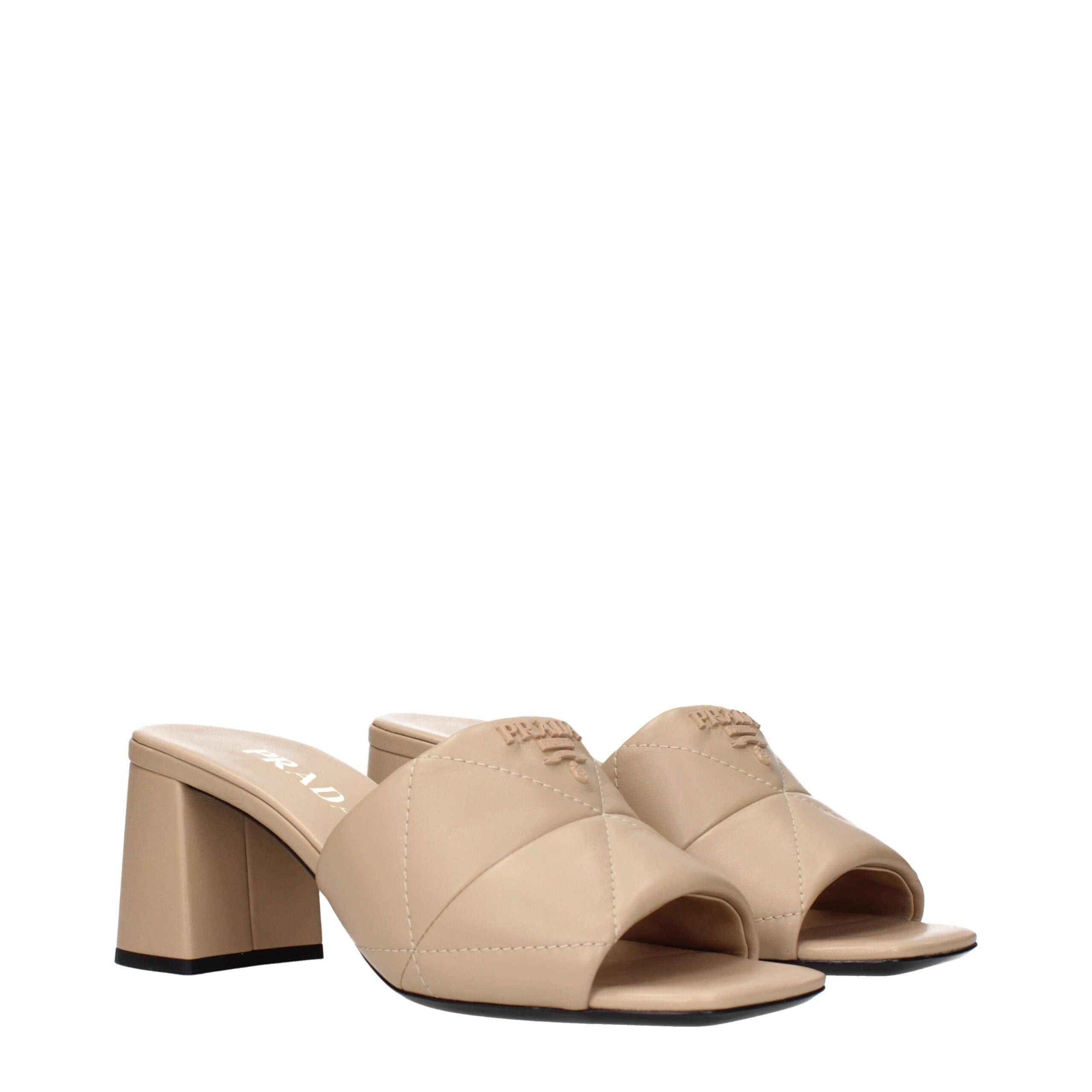Prada Beige Leder Pantoffeln Sandalen