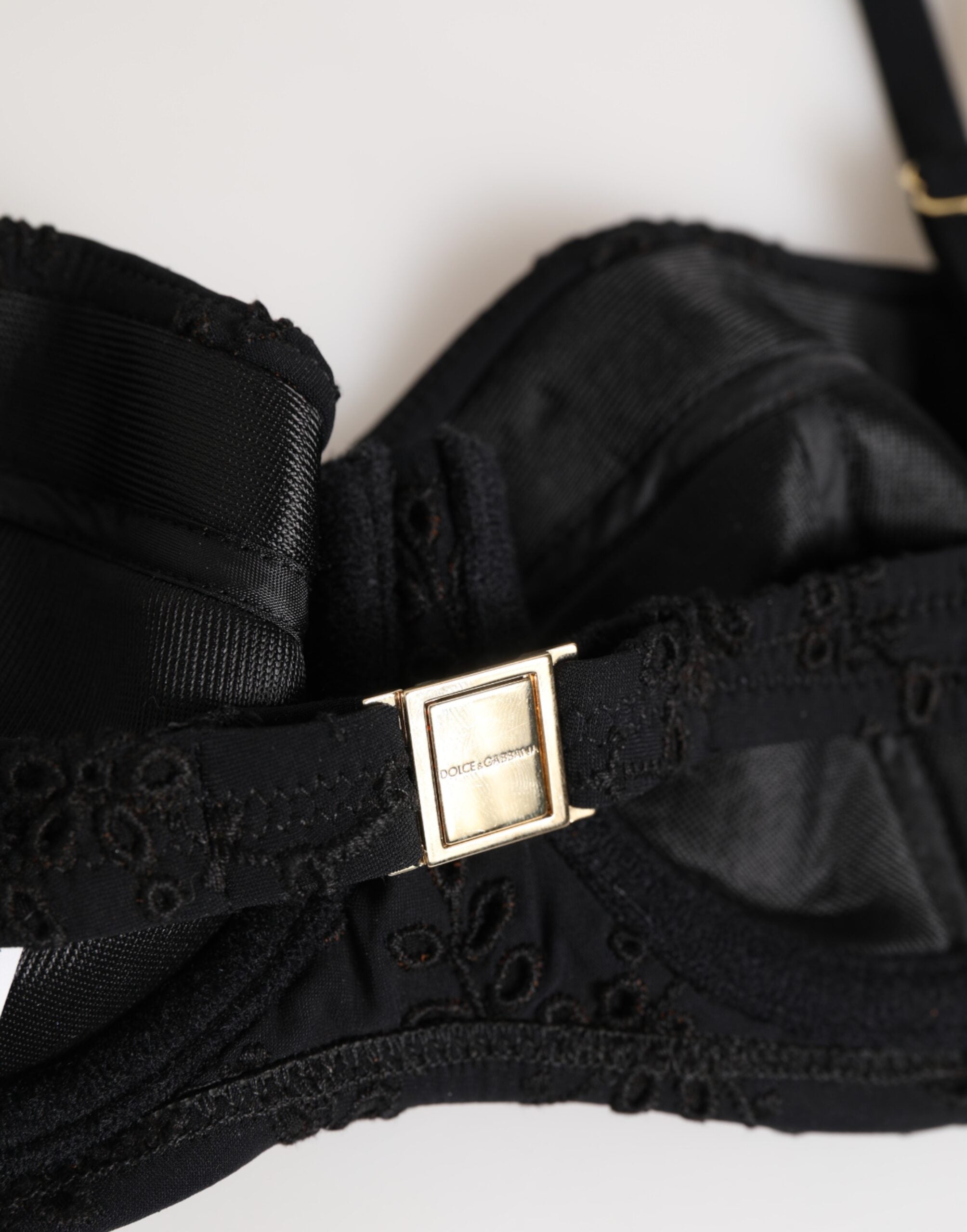 Dolce & Gabbana Black Polyester Embroidered Underwire Bra Underwear