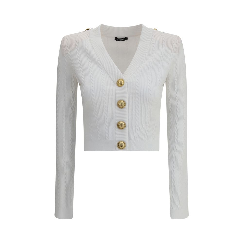 Balmain Gerippte und geflochtene Strickjacke