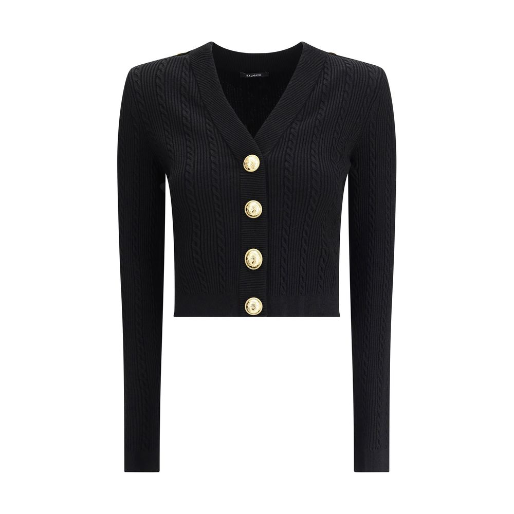 Balmain Gerippte und geflochtene Strickjacke