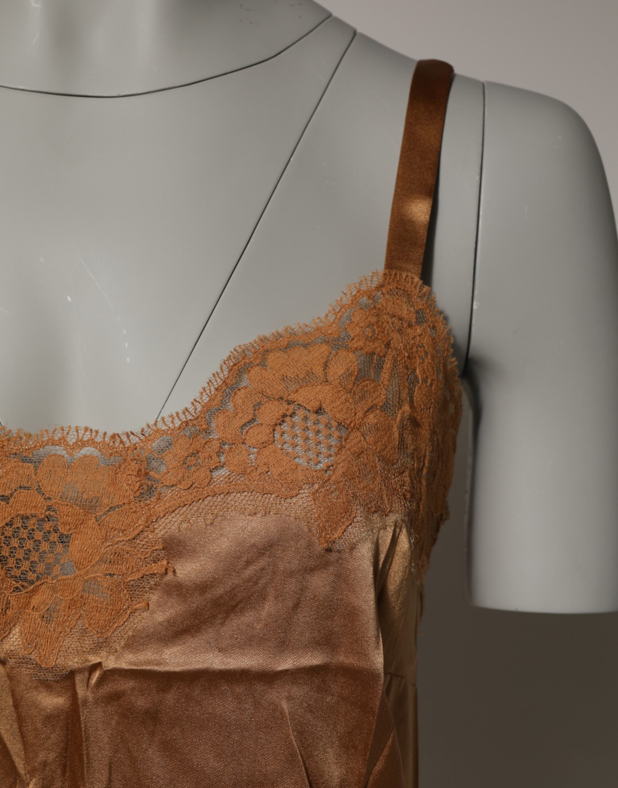 Dolce & Gabbana Brown Floral Lace Tank Lingerie Nachtwäsche Unterwäsche