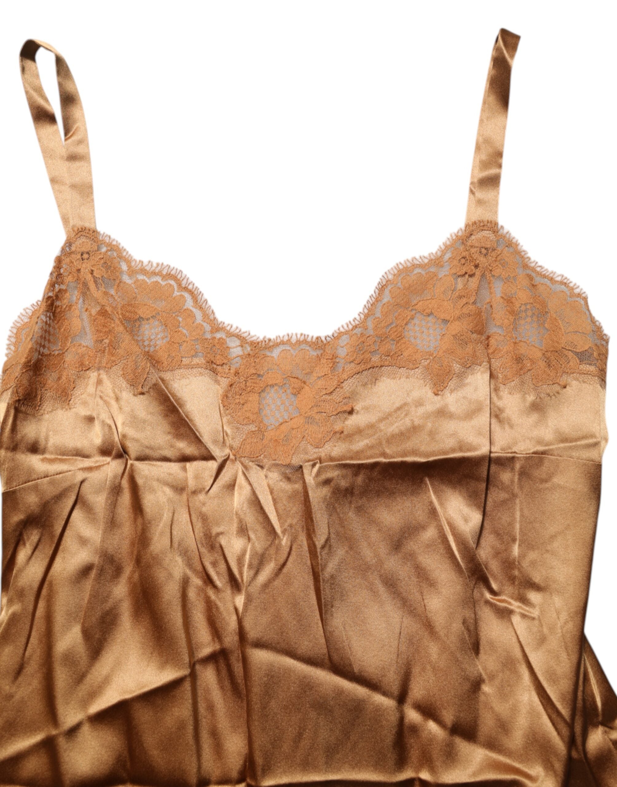 Dolce & Gabbana Brown Floral Lace Tank Lingerie Nachtwäsche Unterwäsche