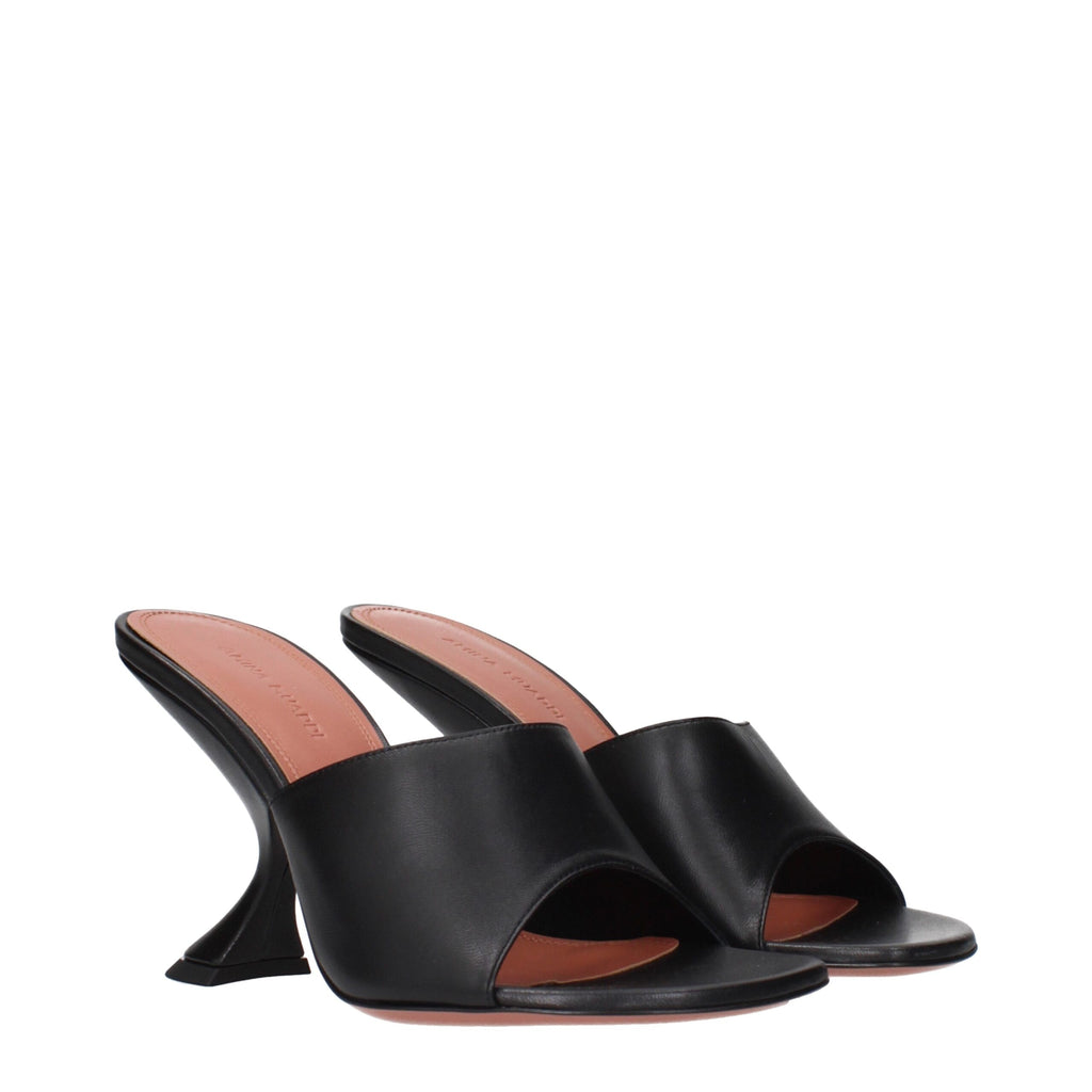 Amina Muaddi Schwarze Leder-Stilettos mit Pfennigabsatz