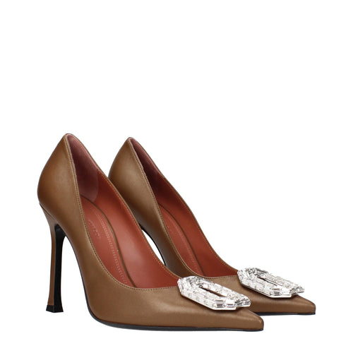 Amina Muaddi Braune Leder-Pumps mit hohem Absatz
