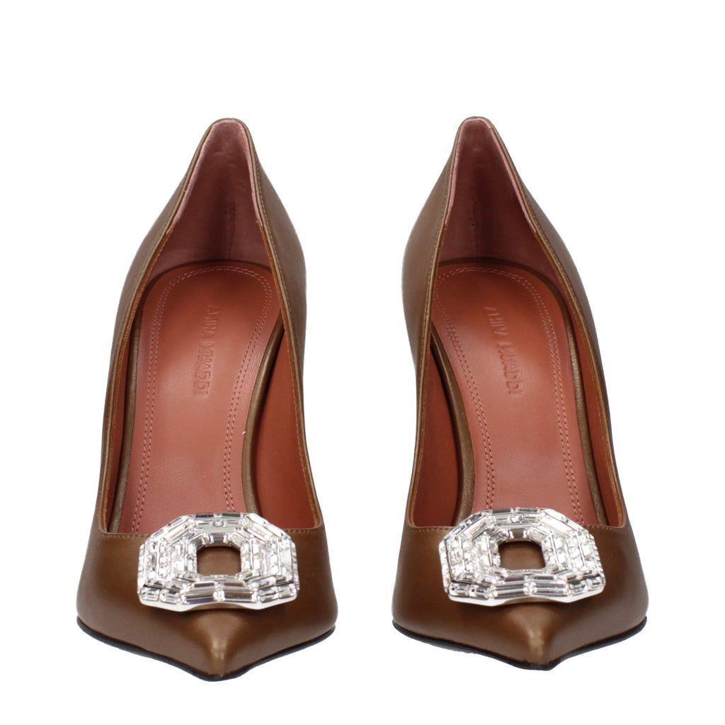 Amina Muaddi Braune Leder-Pumps mit hohem Absatz