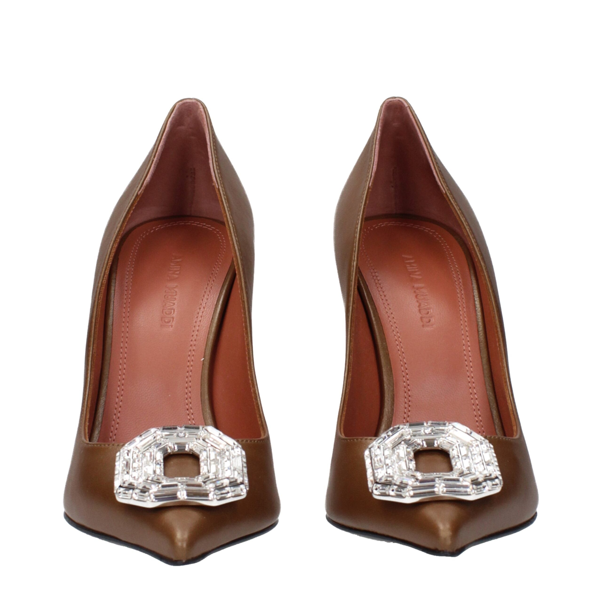 Amina Muaddi Braune Leder-Pumps mit hohem Absatz