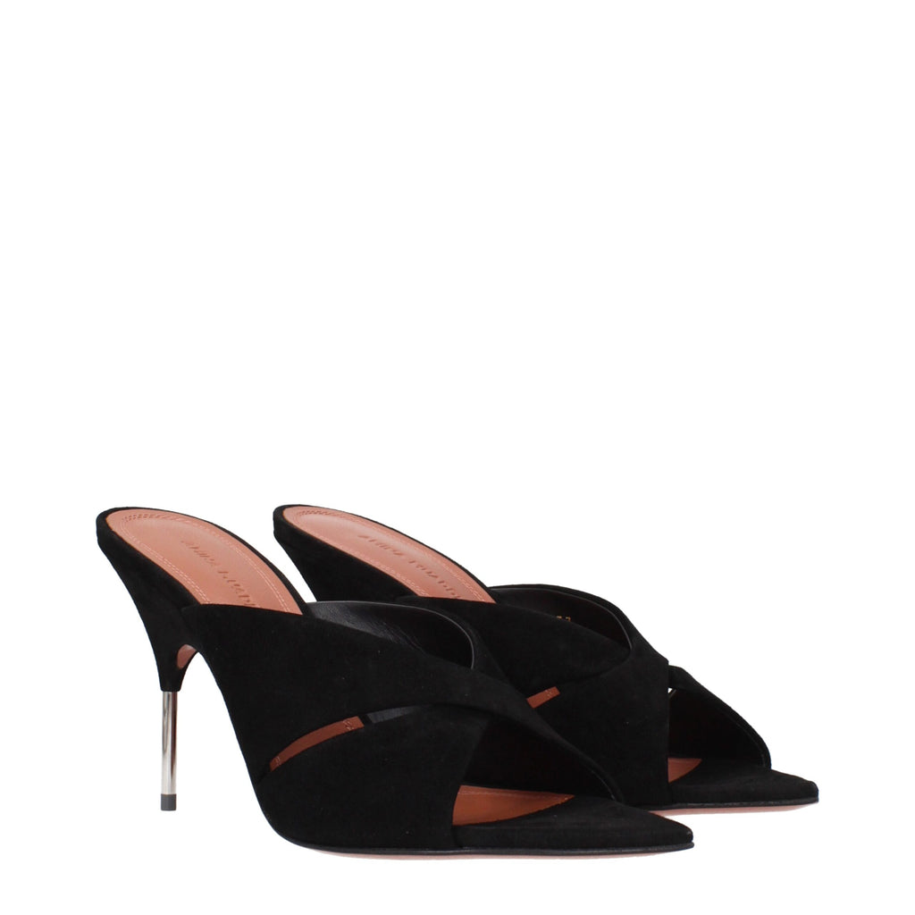 Amina Muaddi Schwarze Leder-Stilettosandalen