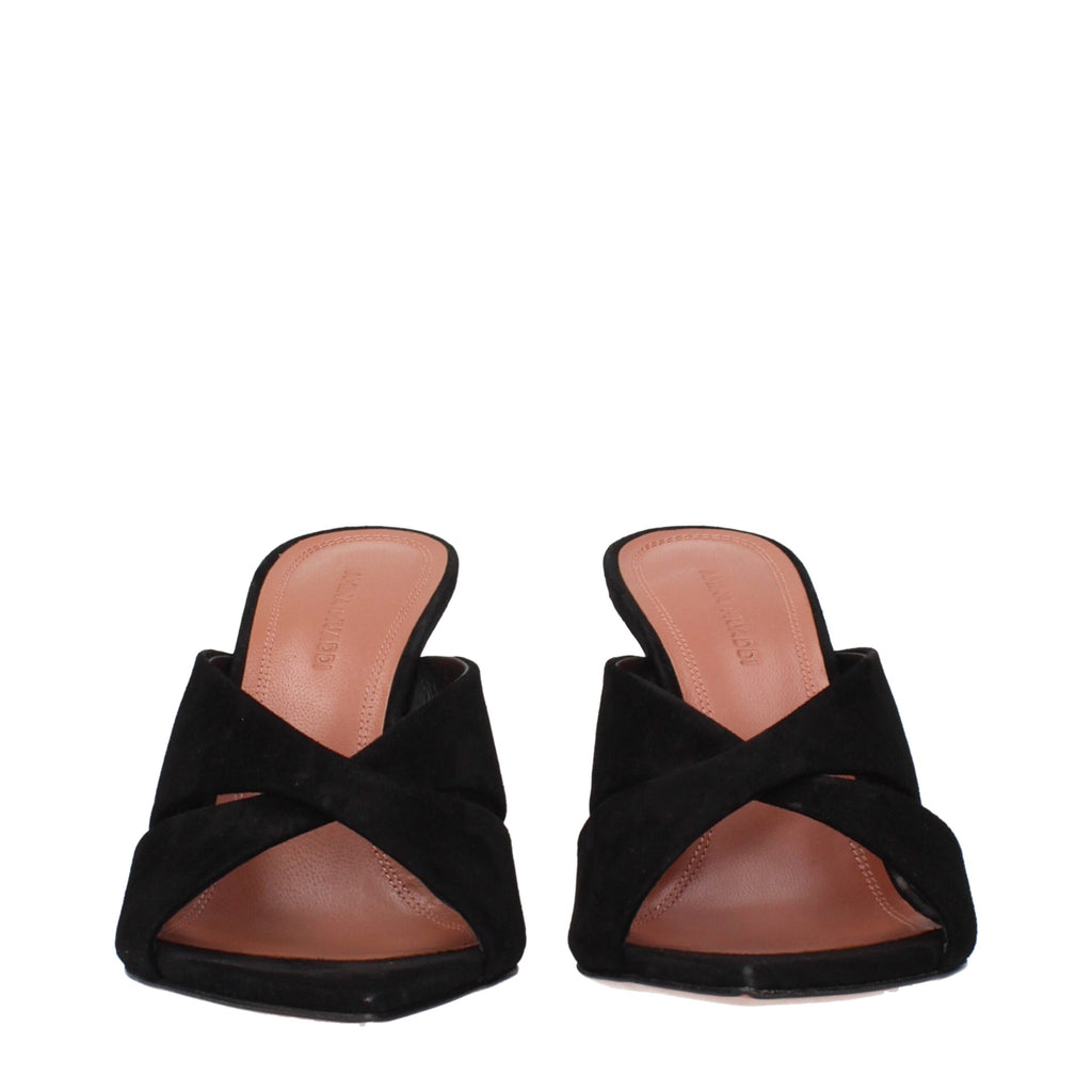Amina Muaddi Schwarze Leder-Stilettosandalen