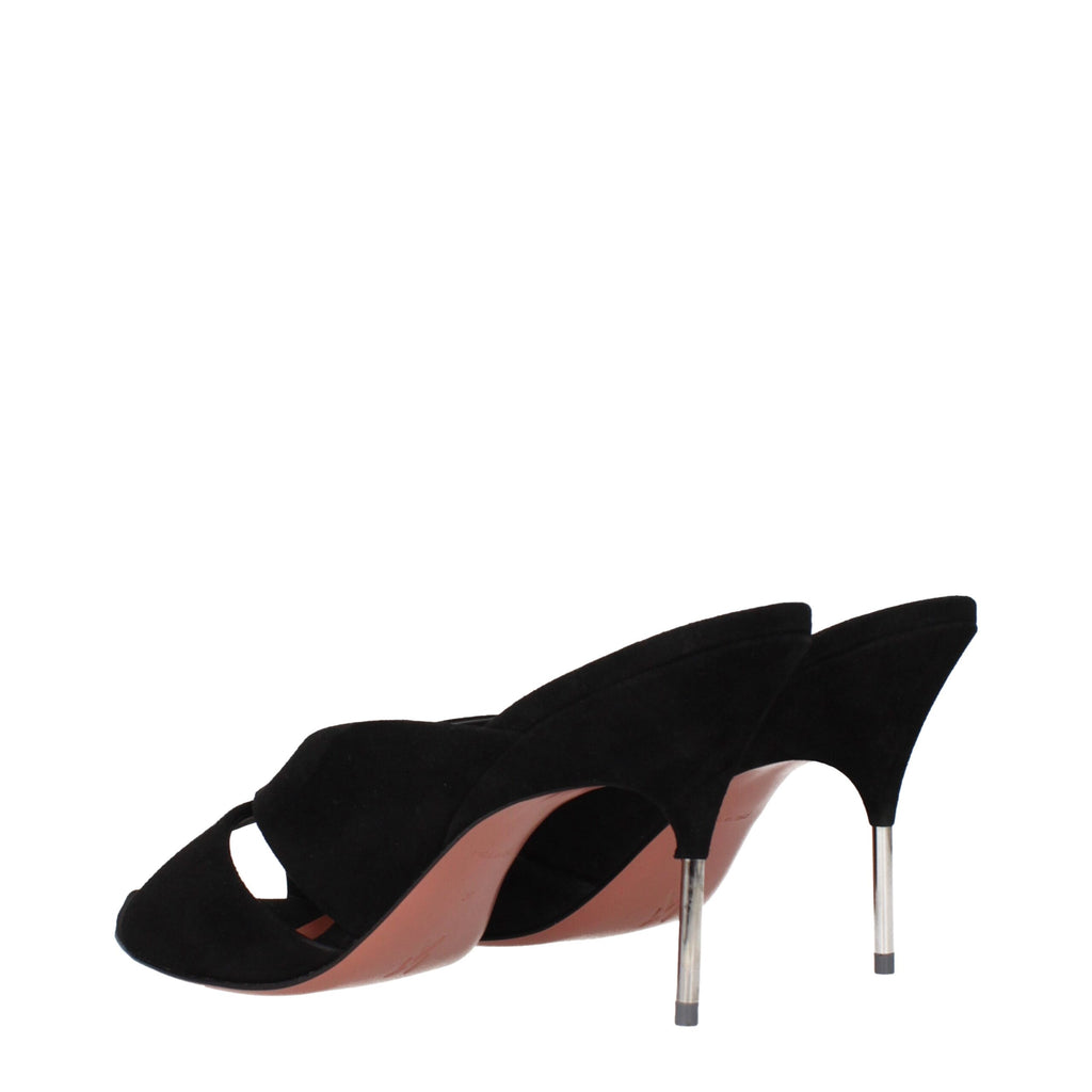 Amina Muaddi Schwarze Leder-Stilettosandalen