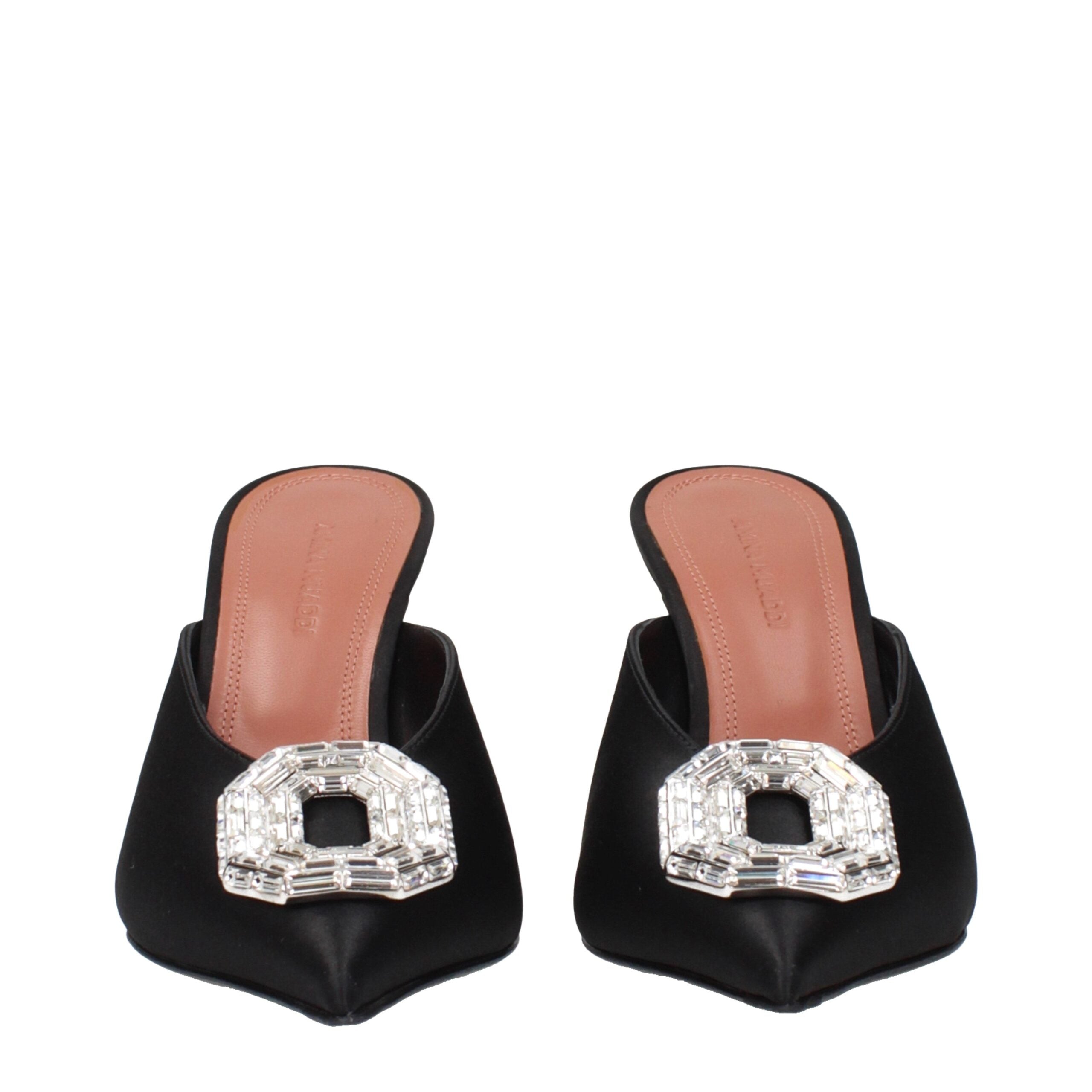 Amina Muaddi Schwarze Satin Pumps mit hohem Absatz