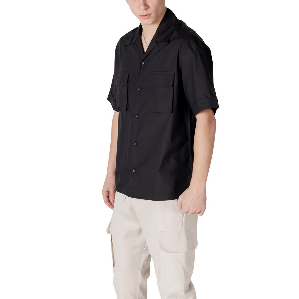 Antony Morato Schwarzes Lyocell-Kurzarmhemd