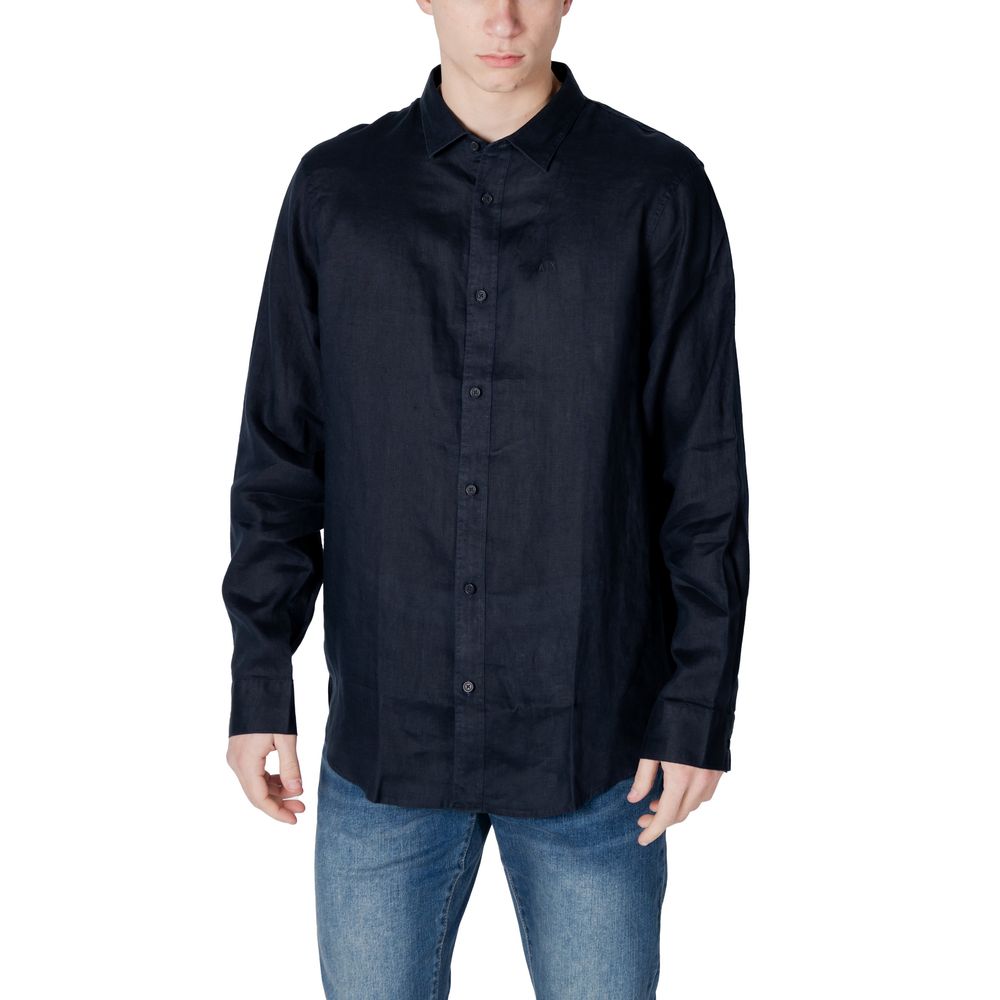 Armani Exchange Blaues Leinenhemd