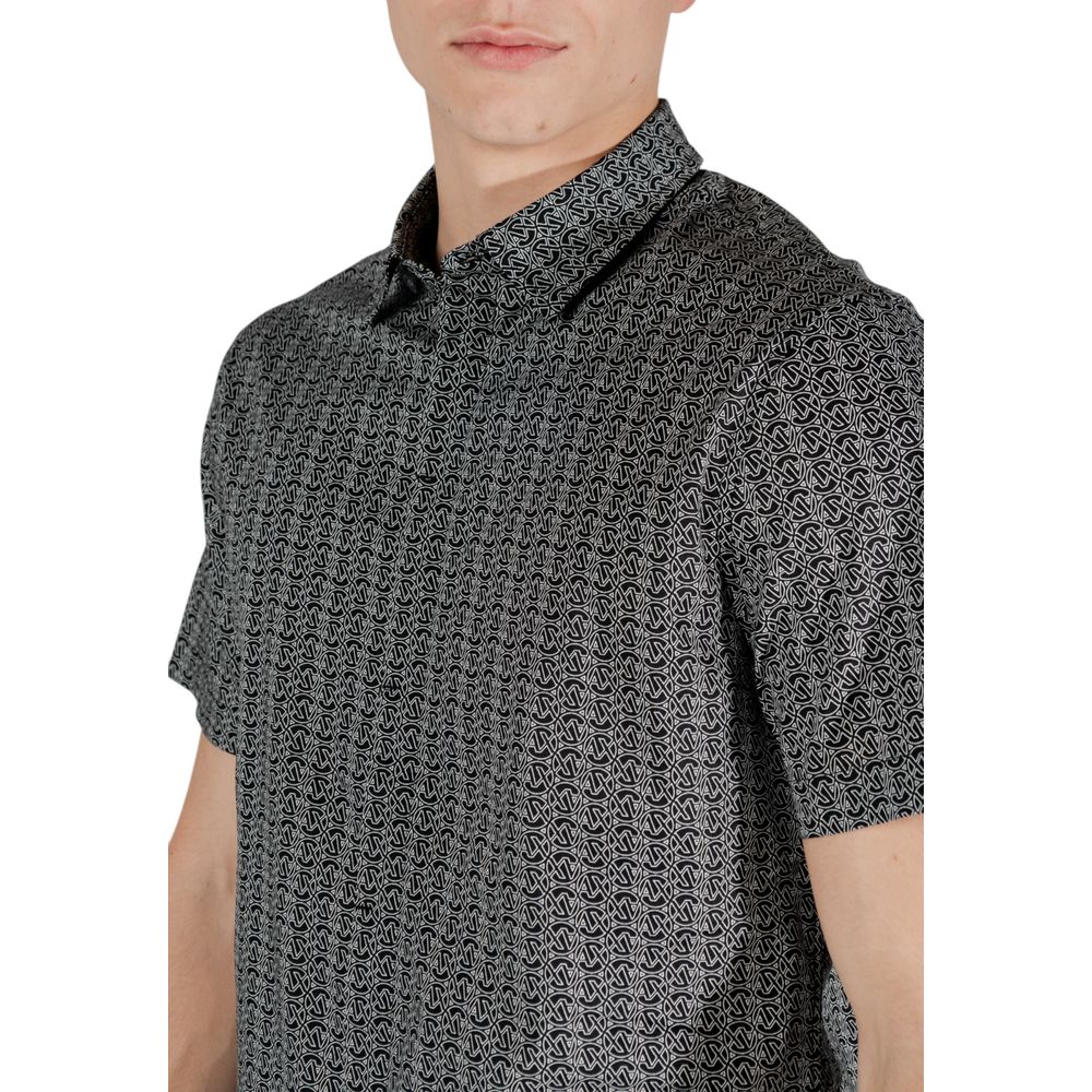Armani Exchange Schwarzes Baumwoll-Kurzarmhemd