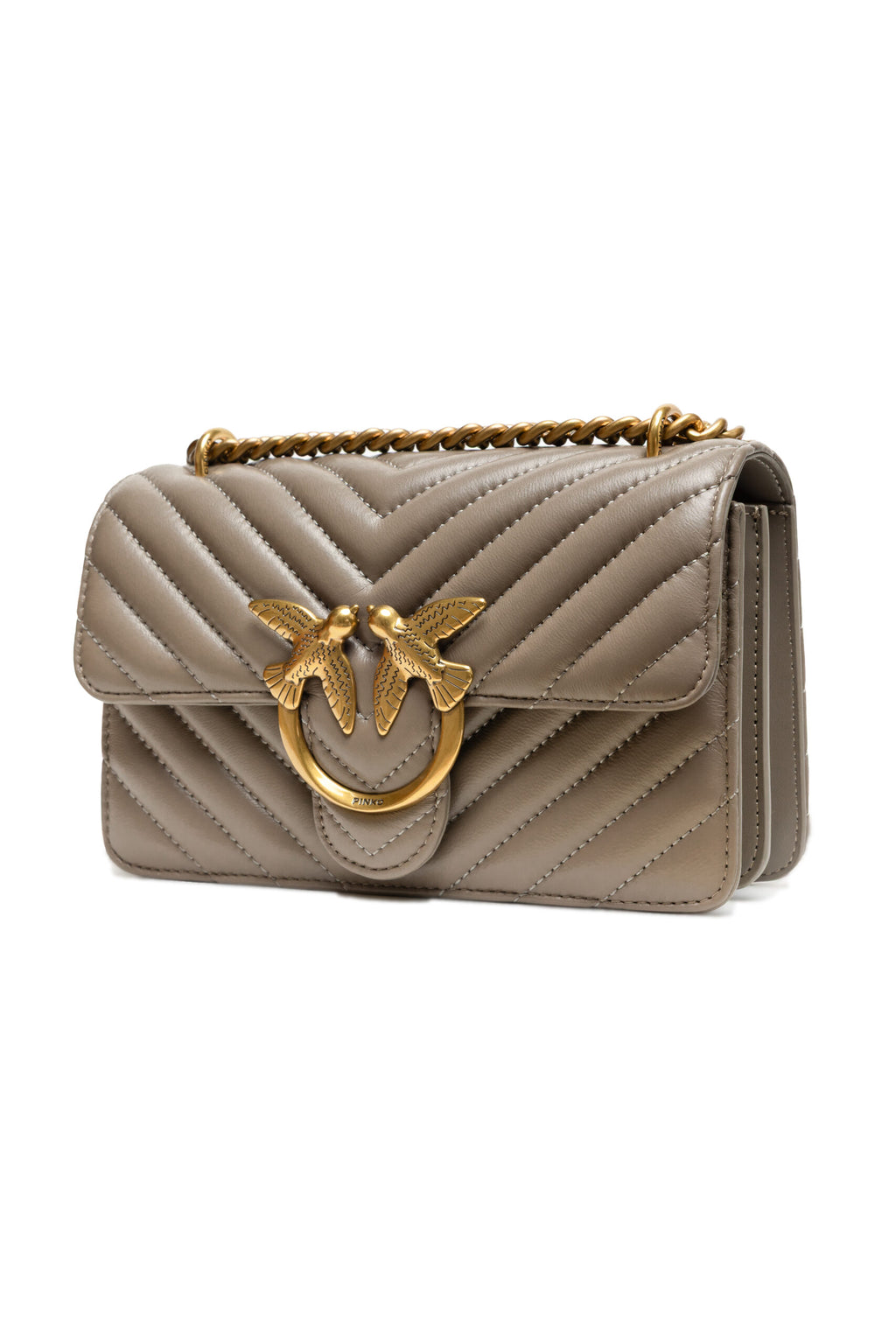 PINKO Graue Leder Love One Mini Umhängetasche